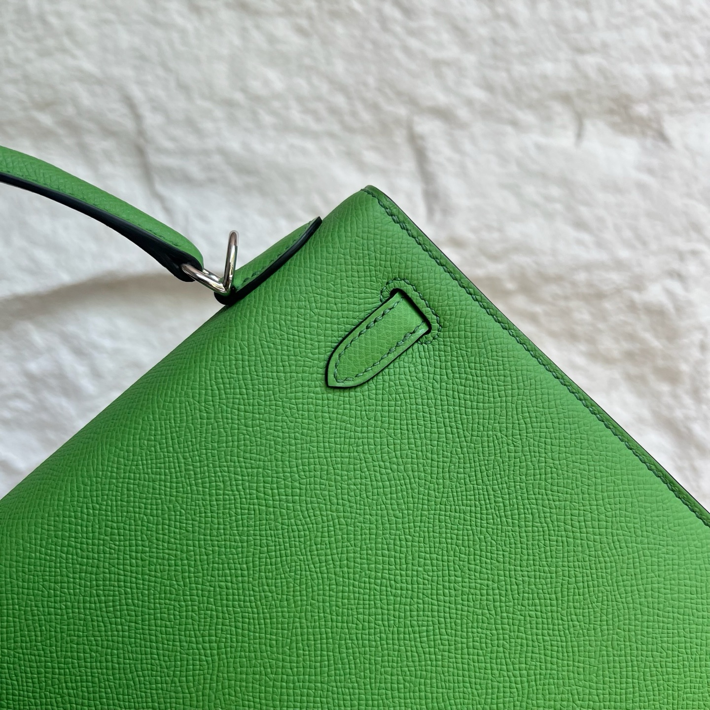 Spot Kelly 25cm Epsom Color: A8 silk blue-green Fully handmade wax stitching Silver buckle Stock - Image 5