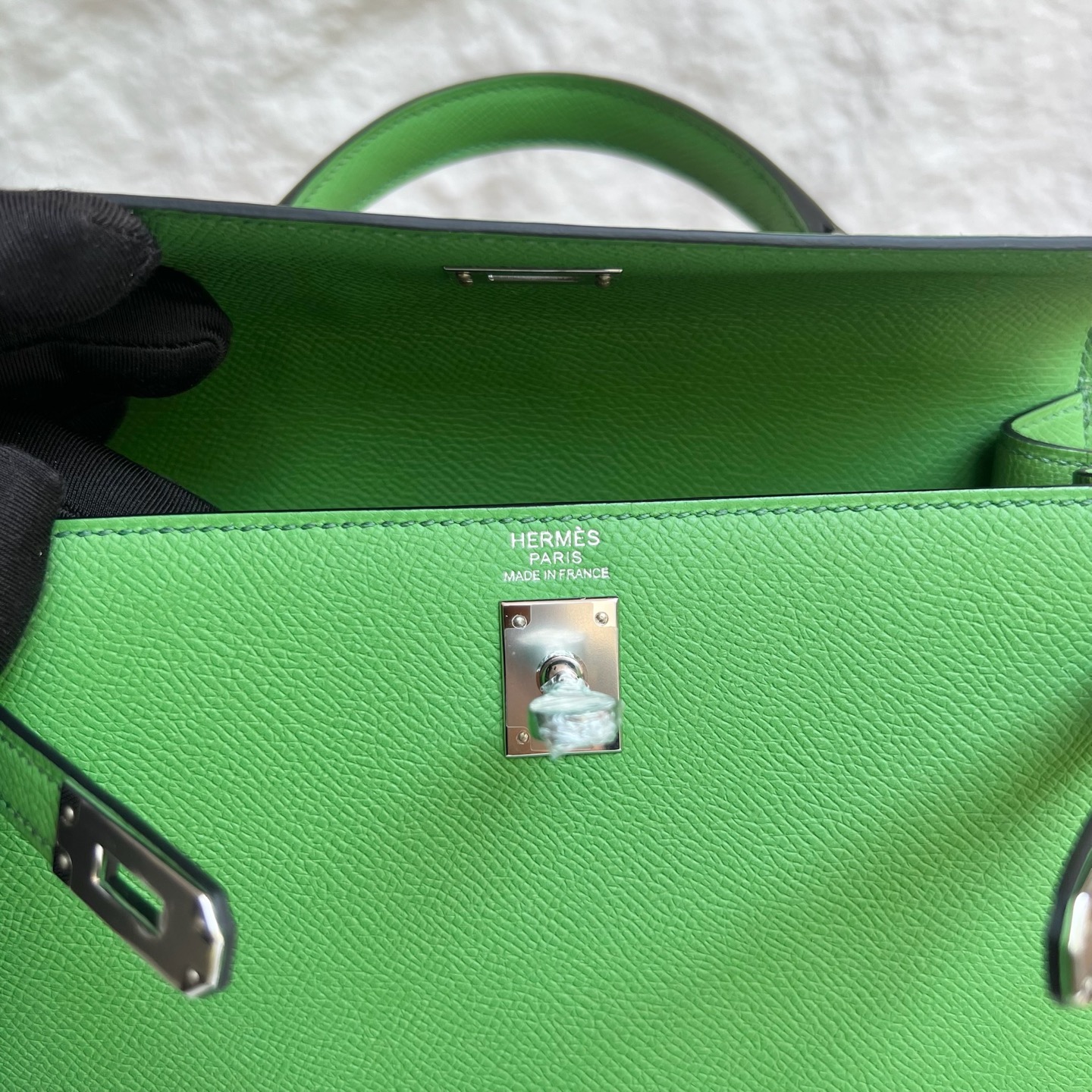 Spot Kelly 25cm Epsom Color: A8 silk blue-green Fully handmade wax stitching Silver buckle Stock - Image 8