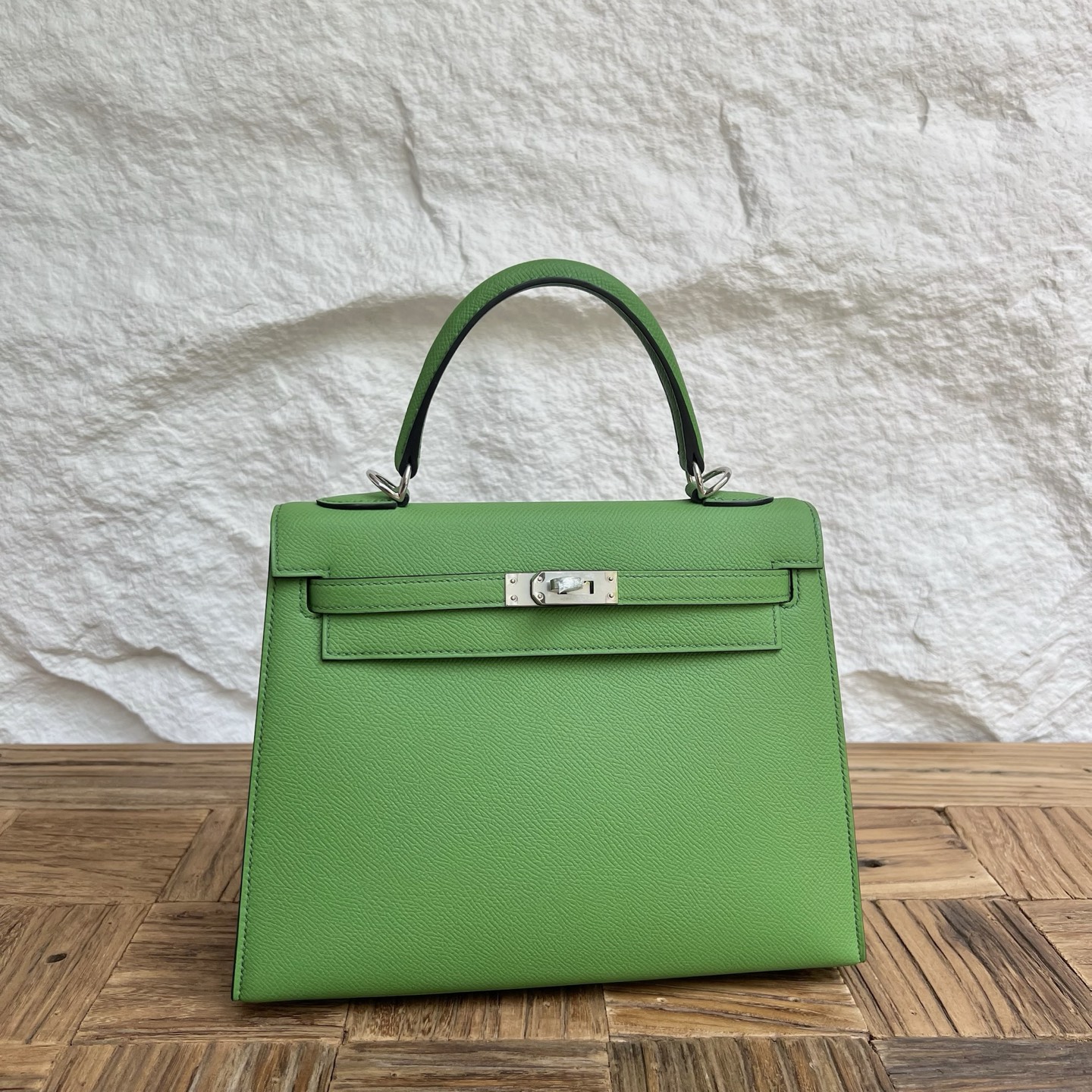 Spot Kelly 25cm Epsom Color: A8 silk blue-green Fully handmade wax stitching Silver buckle Stock - Image 10