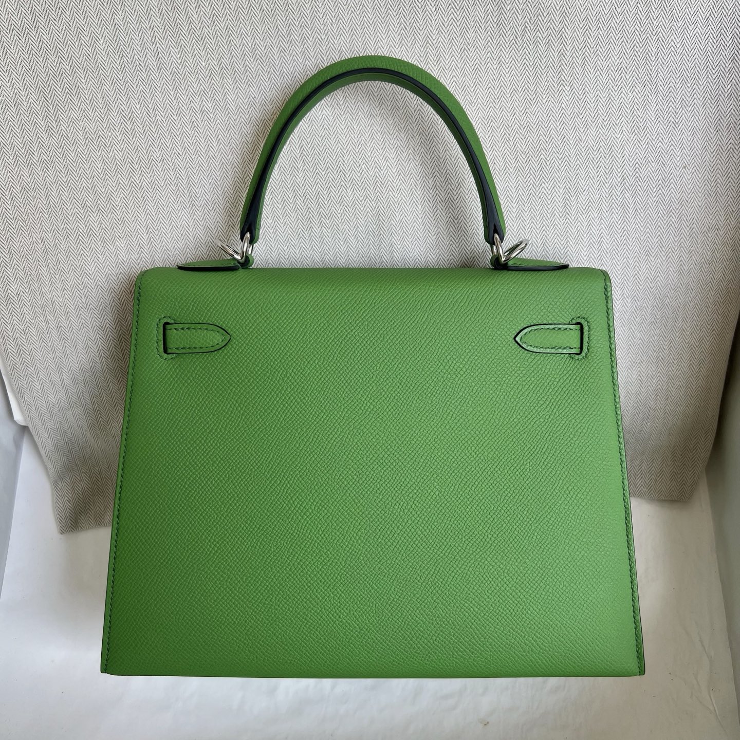 Spot Kelly 25cm Epsom Color: A8 silk blue-green Fully handmade wax stitching Silver buckle Stock - Image 13