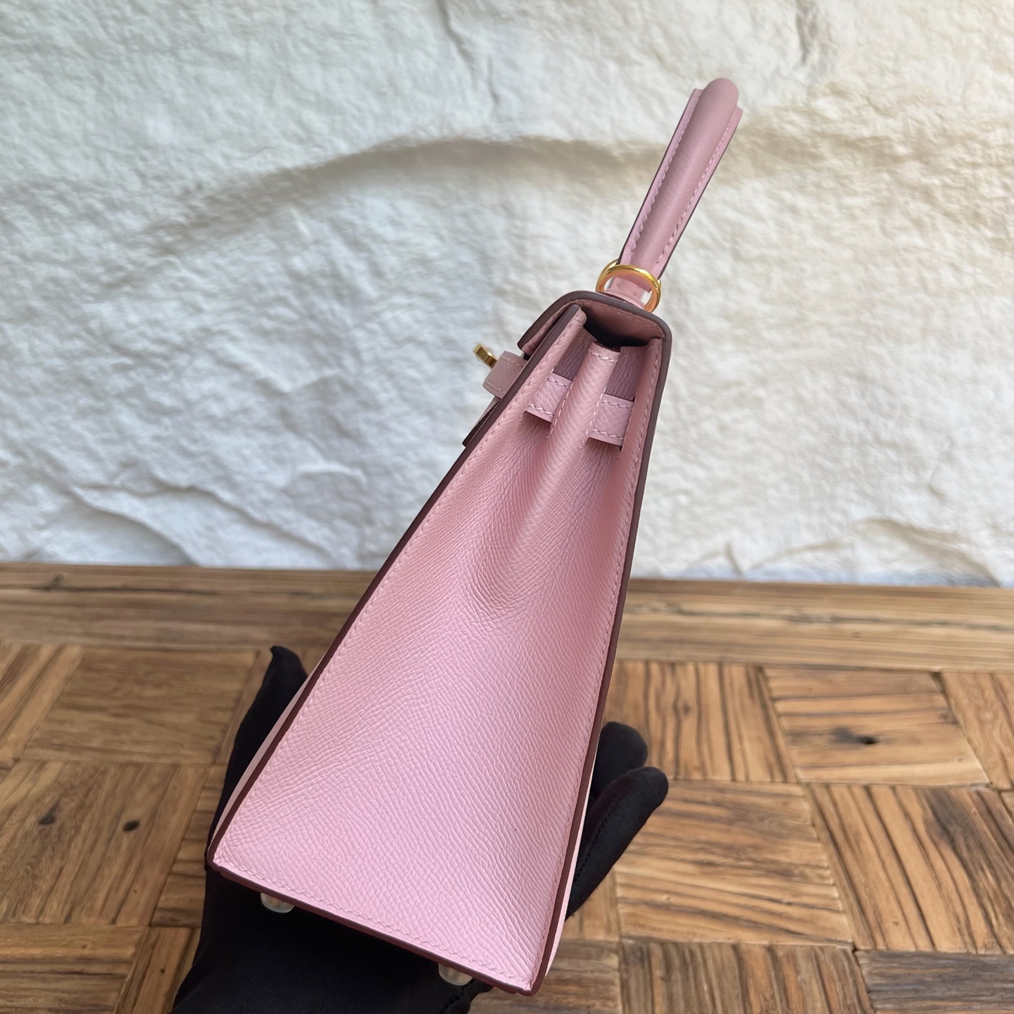 Kelly 25cm Epsom Color: 3Q new pink Fully handmade wax stitching Gold buckle customized✈️ - Image 3