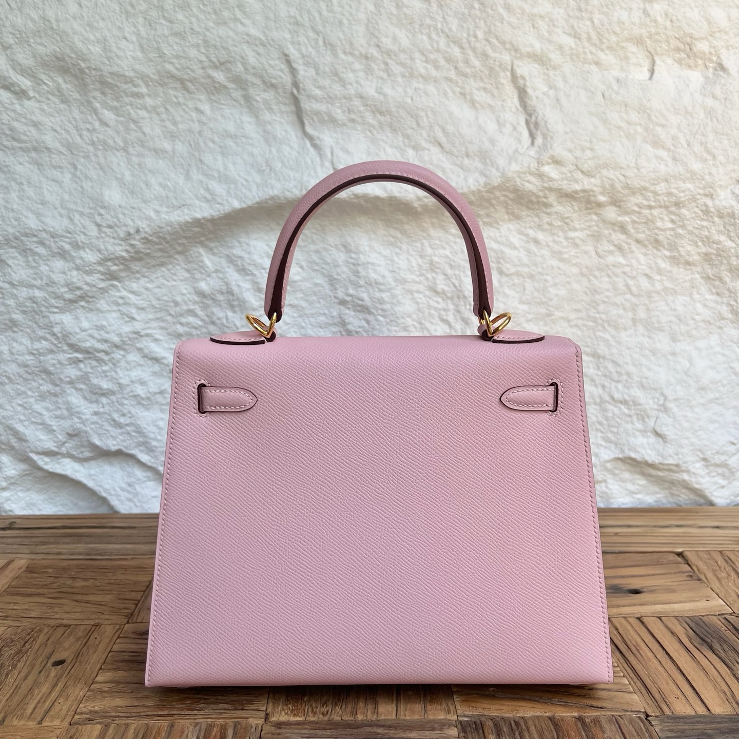 Kelly 25cm Epsom Color: 3Q new pink Fully handmade wax stitching Gold buckle customized✈️ - Image 4