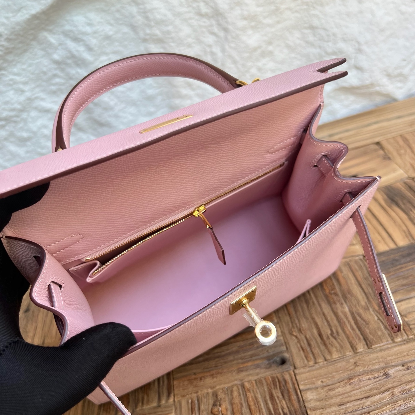 Kelly 25cm Epsom Color: 3Q new pink Fully handmade wax stitching Gold buckle customized✈️ - Image 6