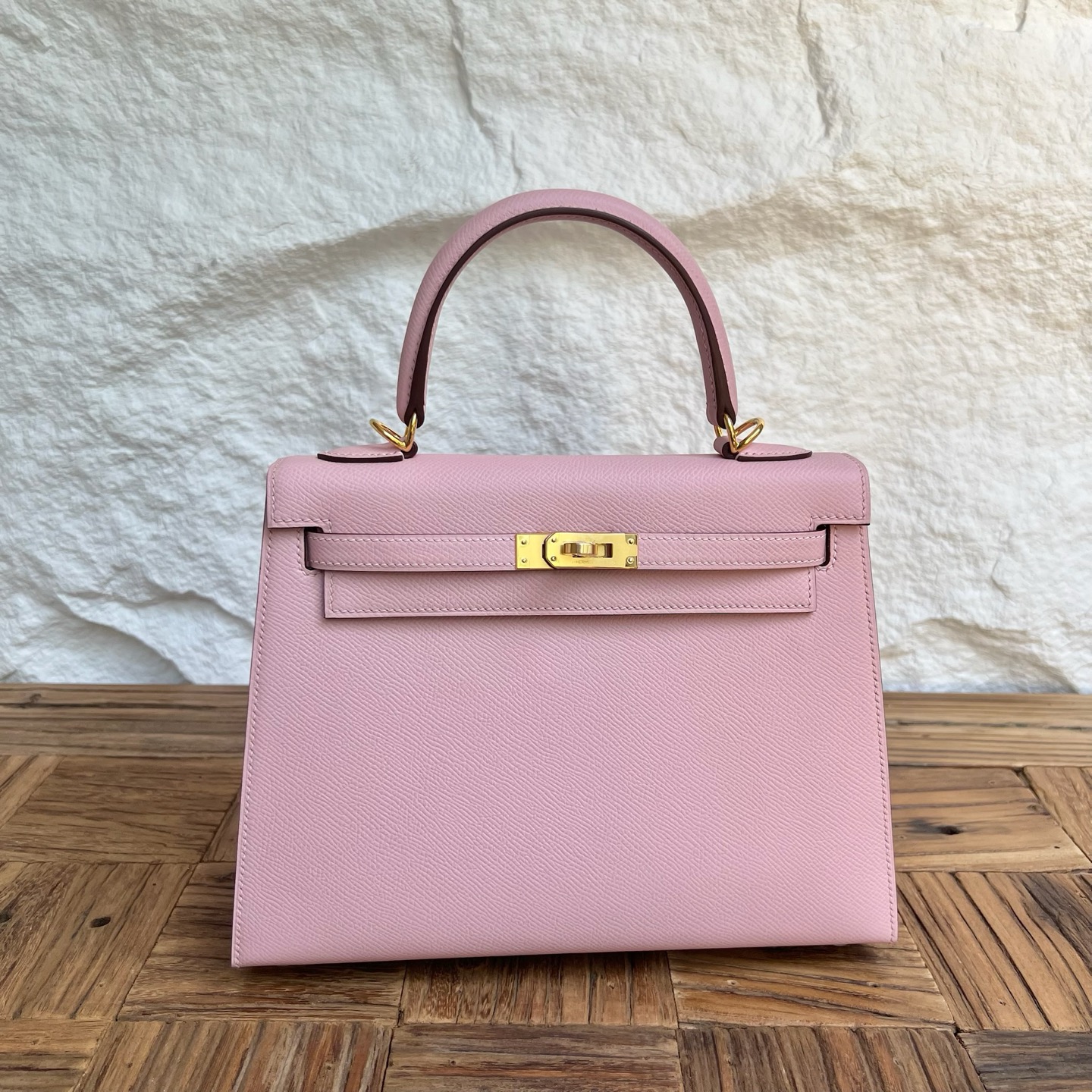 Kelly 25cm Epsom Color: 3Q new pink Fully handmade wax stitching Gold buckle customized✈️ - Image 10