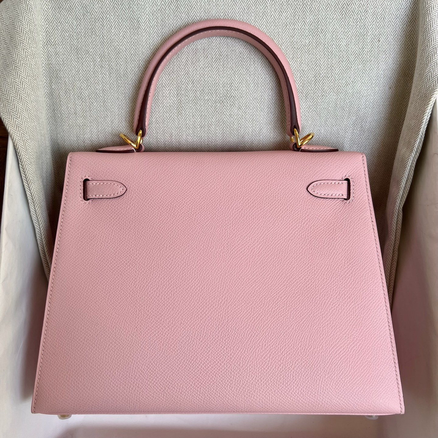 Kelly 25cm Epsom Color: 3Q new pink Fully handmade wax stitching Gold buckle customized✈️ - Image 13