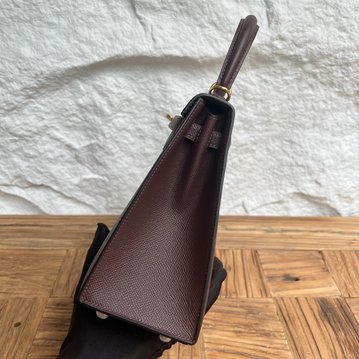 Kelly 25cm Epsom Color: 0G saddle red Fully handmade wax stitching Gold buckle customized✈️ - Image 3