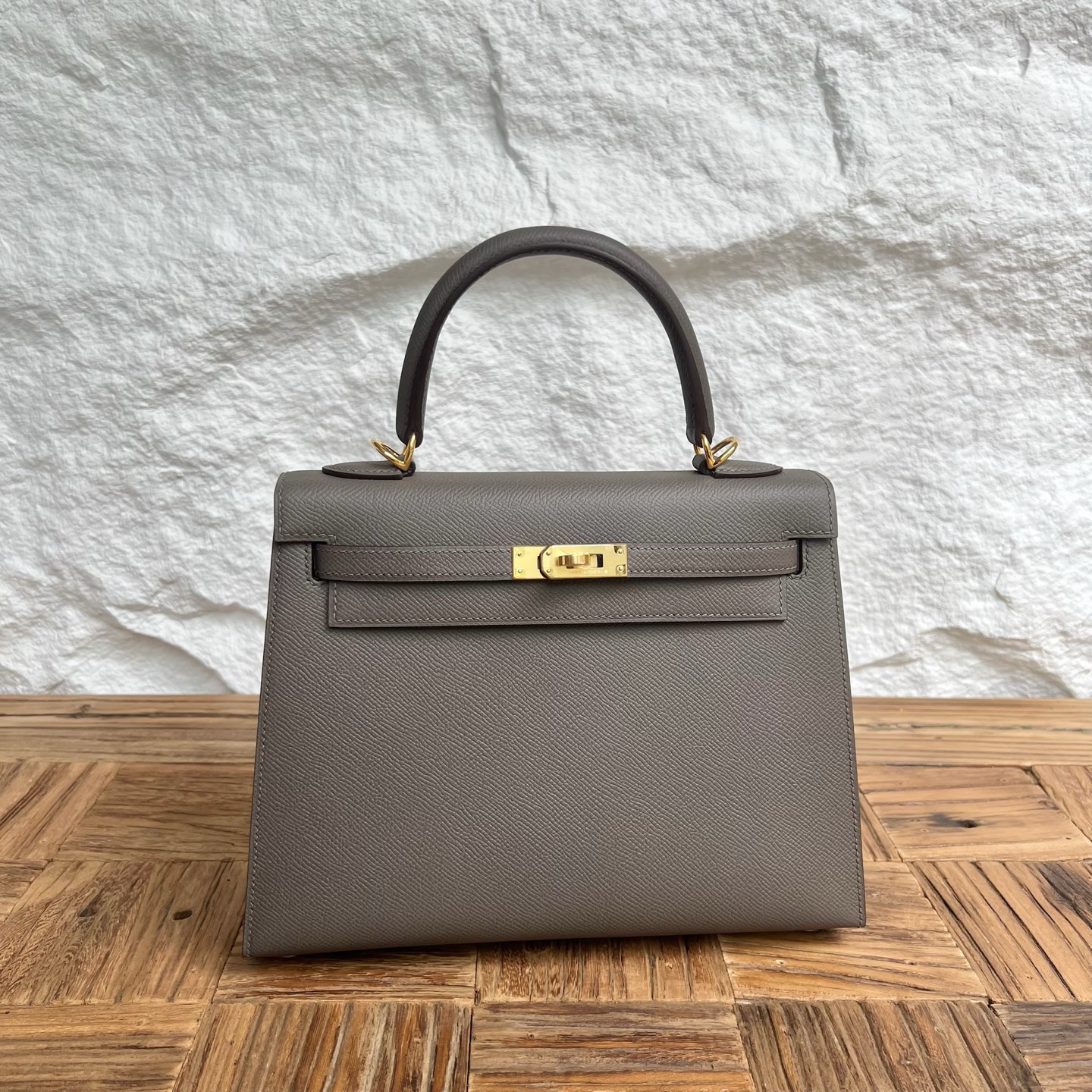 Kelly 25cm Epsom Color: 8F pewter gray Etain Fully handmade wax stitching Gold buckle customized✈️ - Image 10