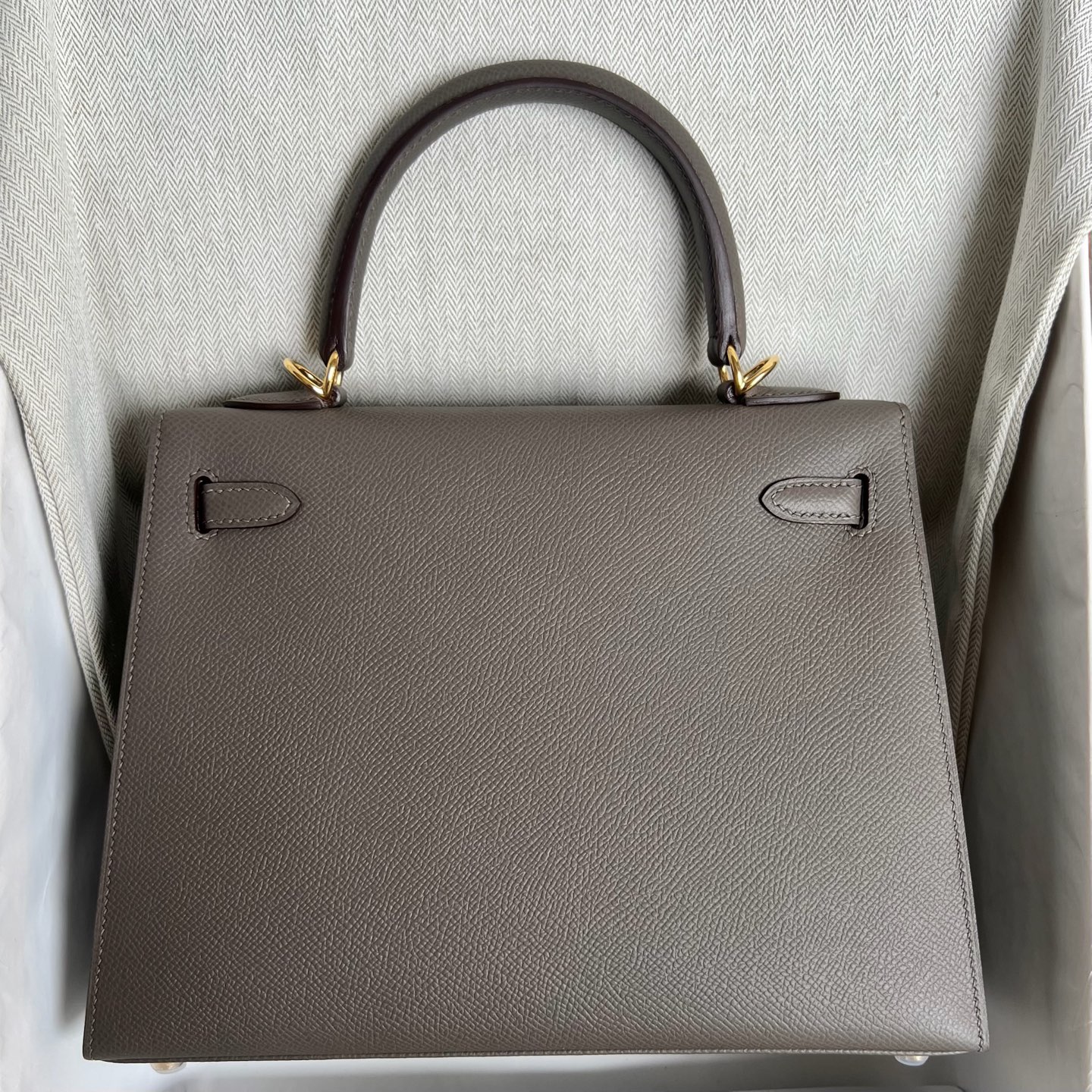 Kelly 25cm Epsom Color: 8F pewter gray Etain Fully handmade wax stitching Gold buckle customized✈️ - Image 13