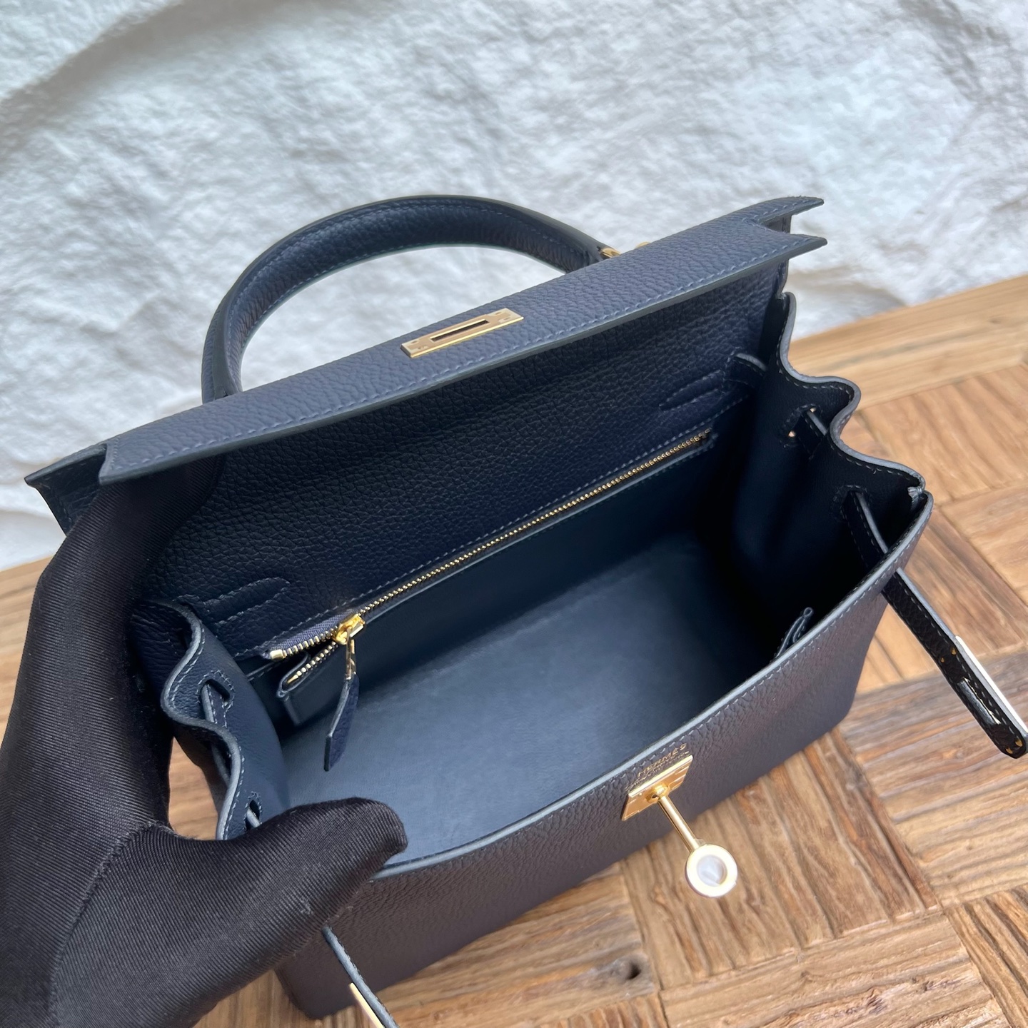 Kelly 25cm Togo original calfskin imported from Germany Color: 2Z Midnight Blue Blue Nuit Fully handmade wax stitching Gold buckle customized✈️ - Image 6