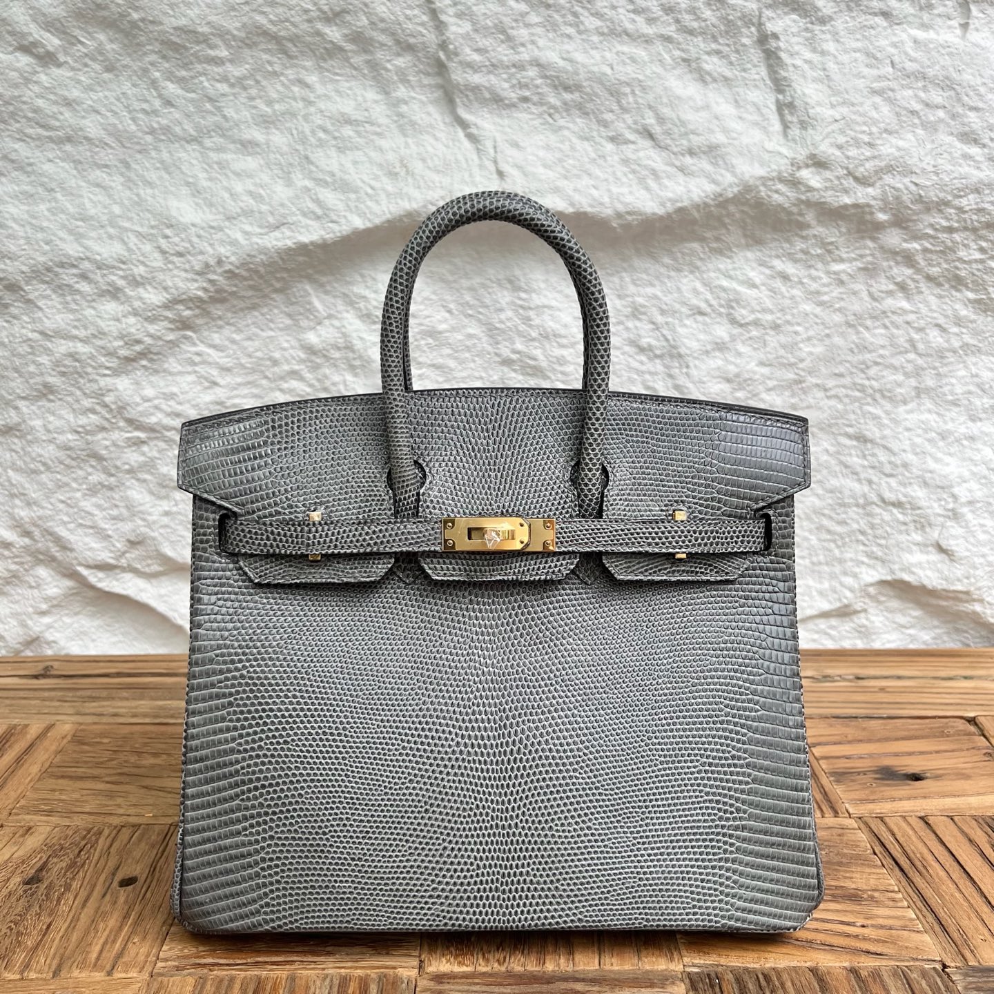 Spot Birkin 25cm Lizard imported glossy lizard skin Color: 82 dark gray Fully handmade wax stitching Ghw Stock
