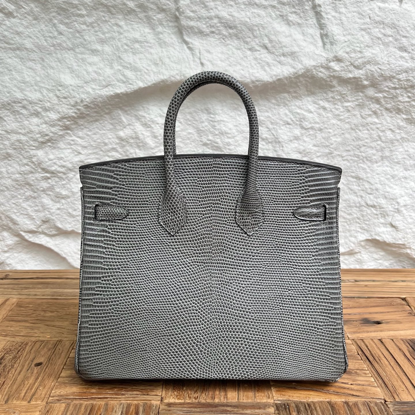 Spot Birkin 25cm Lizard imported glossy lizard skin Color: 82 dark gray Fully handmade wax stitching Ghw Stock - Image 4