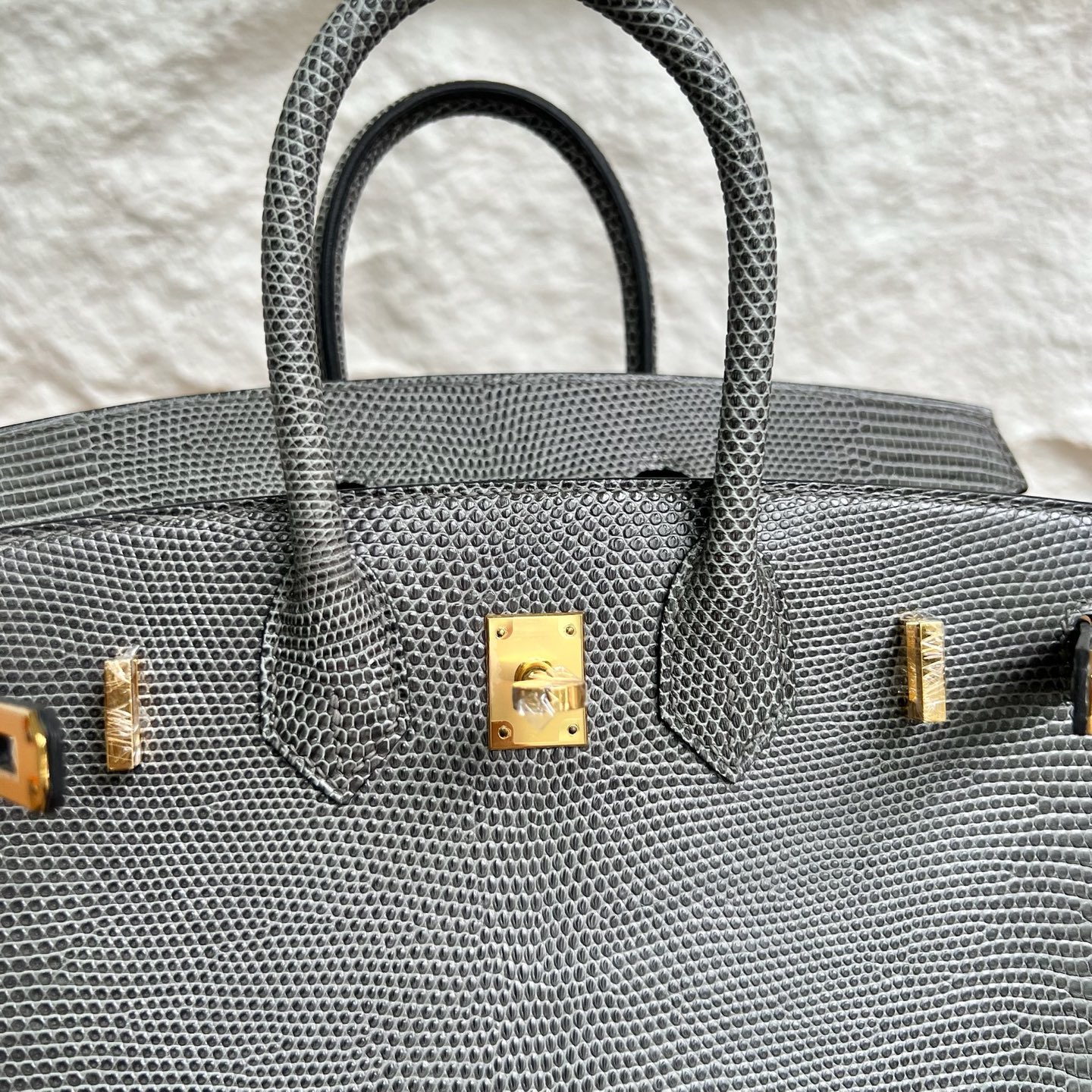 Spot Birkin 25cm Lizard imported glossy lizard skin Color: 82 dark gray Fully handmade wax stitching Ghw Stock - Image 7