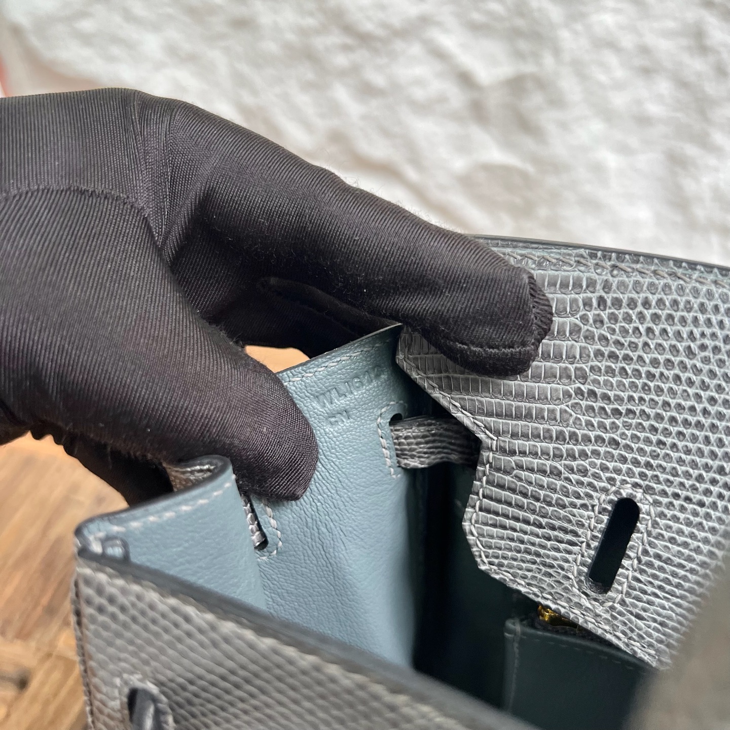 Spot Birkin 25cm Lizard imported glossy lizard skin Color: 82 dark gray Fully handmade wax stitching Ghw Stock - Image 8