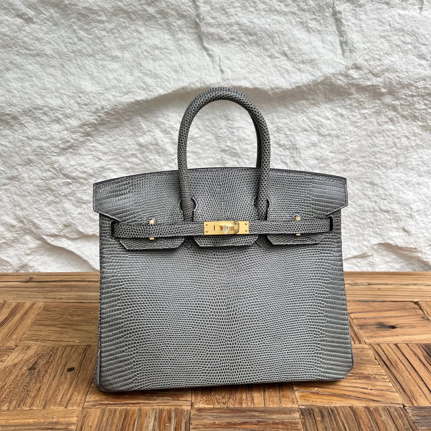 Spot Birkin 25cm Lizard imported glossy lizard skin Color: 82 dark gray Fully handmade wax stitching Ghw Stock - Image 10