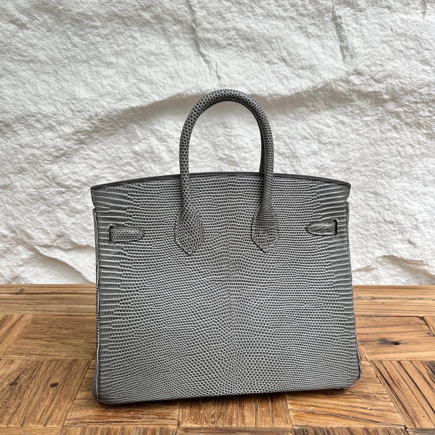 Spot Birkin 25cm Lizard imported glossy lizard skin Color: 82 dark gray Fully handmade wax stitching Ghw Stock - Image 11
