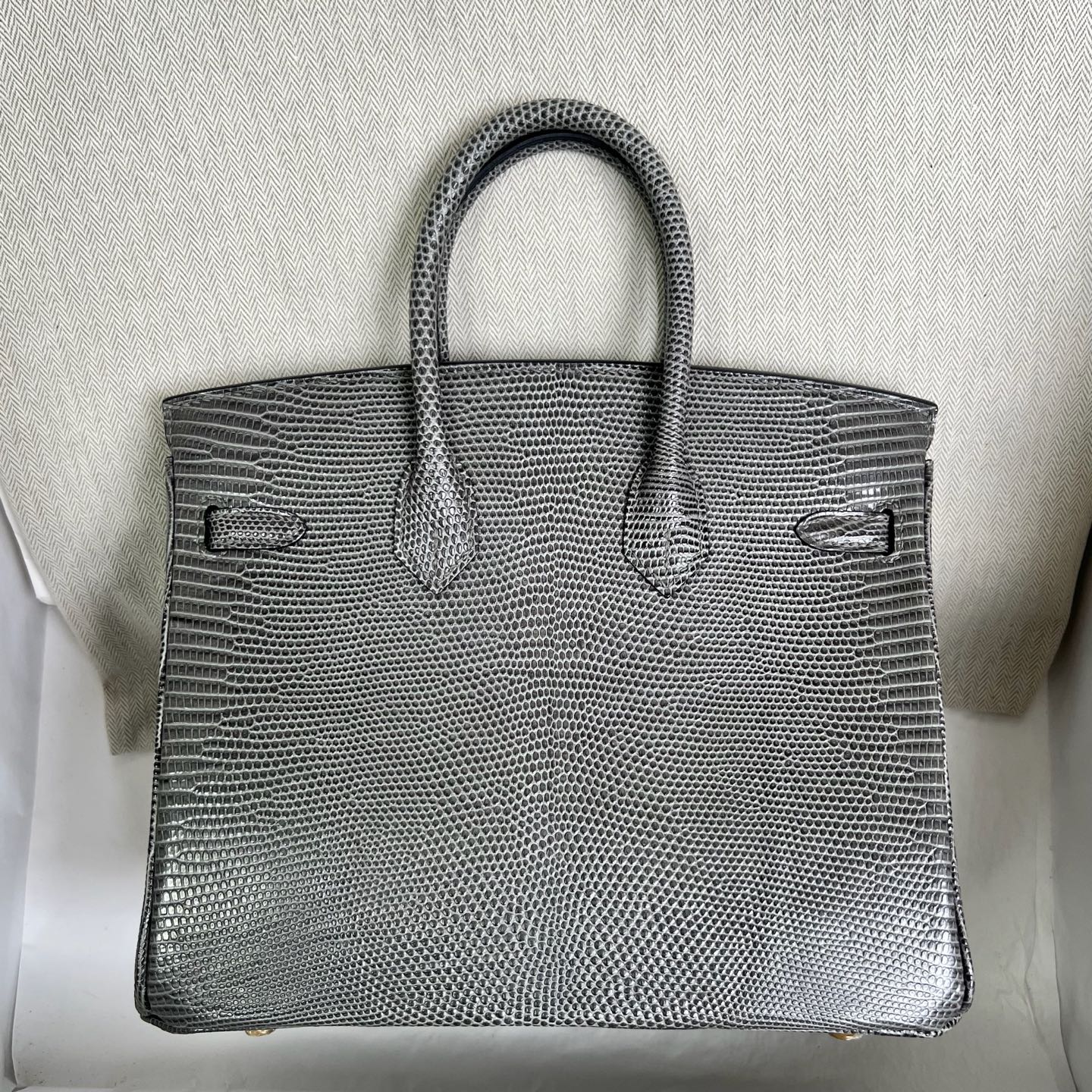Spot Birkin 25cm Lizard imported glossy lizard skin Color: 82 dark gray Fully handmade wax stitching Ghw Stock - Image 13