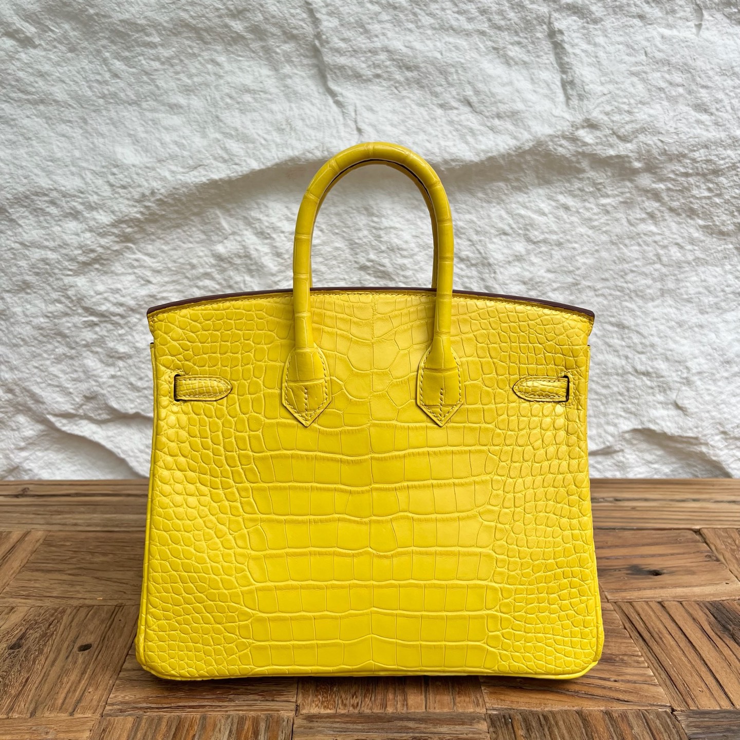 Spot Birkin 25cm matte American crocodile Color: 9M marigold yellow Matte Alligator Crocodile Fully handmade wax stitching Ghw Stock - Image 4