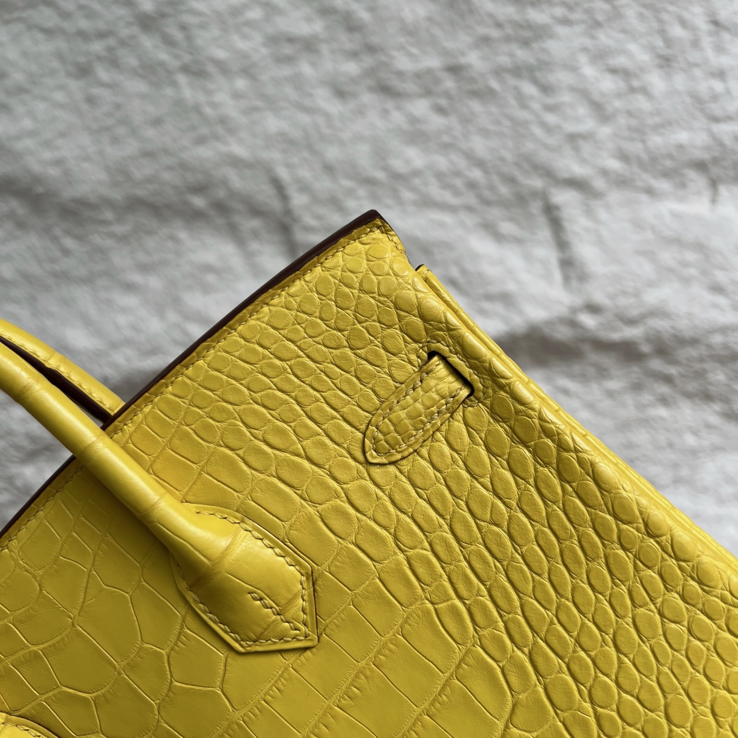 Spot Birkin 25cm matte American crocodile Color: 9M marigold yellow Matte Alligator Crocodile Fully handmade wax stitching Ghw Stock - Image 5