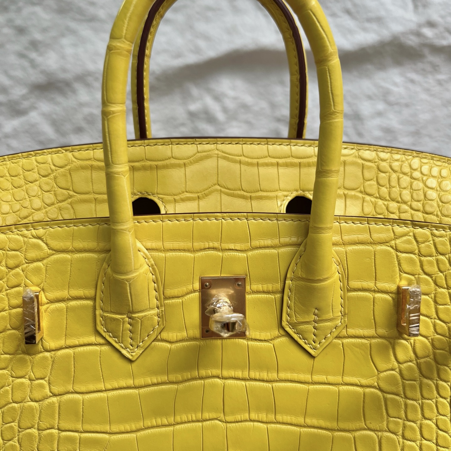 Spot Birkin 25cm matte American crocodile Color: 9M marigold yellow Matte Alligator Crocodile Fully handmade wax stitching Ghw Stock - Image 8