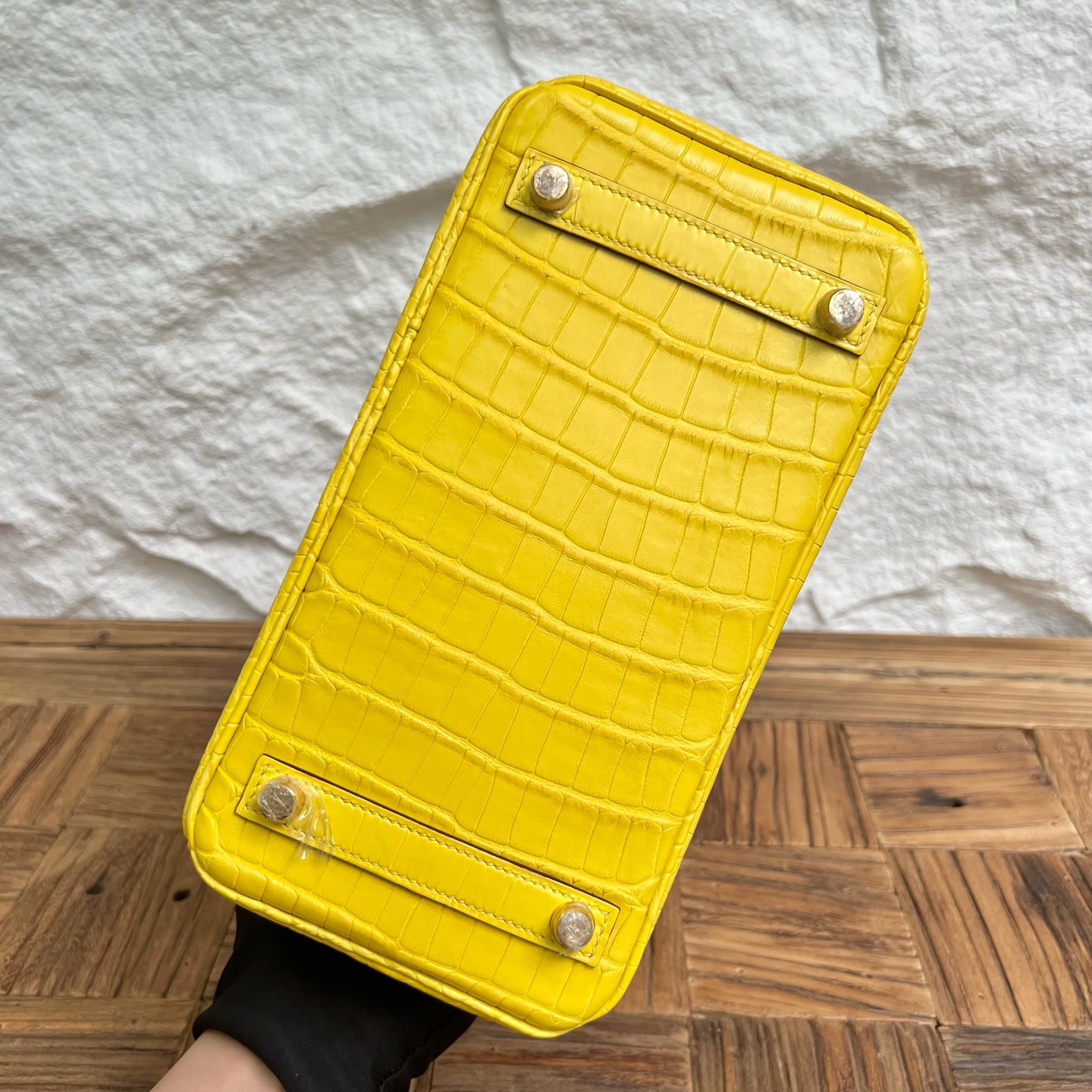 Spot Birkin 25cm matte American crocodile Color: 9M marigold yellow Matte Alligator Crocodile Fully handmade wax stitching Ghw Stock - Image 9