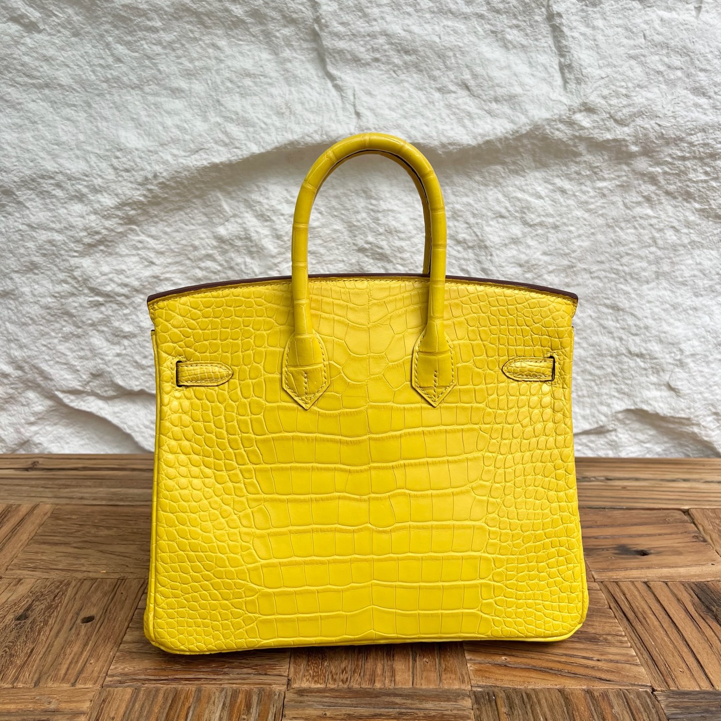 Spot Birkin 25cm matte American crocodile Color: 9M marigold yellow Matte Alligator Crocodile Fully handmade wax stitching Ghw Stock - Image 11