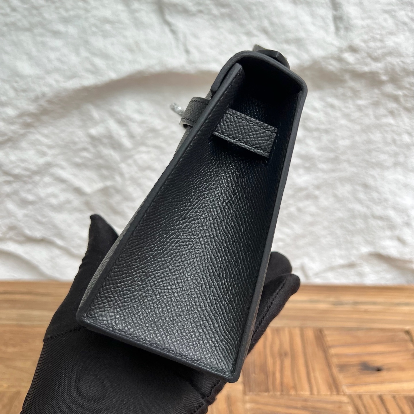 Spot MiniKelly Pochette 22cm Epsom Color: Ck89 black Noir Fully handmade wax stitching Silver buckle Stock - Image 3