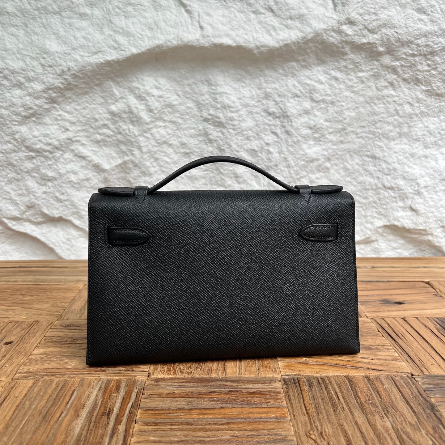 Spot MiniKelly Pochette 22cm Epsom Color: Ck89 black Noir Fully handmade wax stitching Silver buckle Stock - Image 11