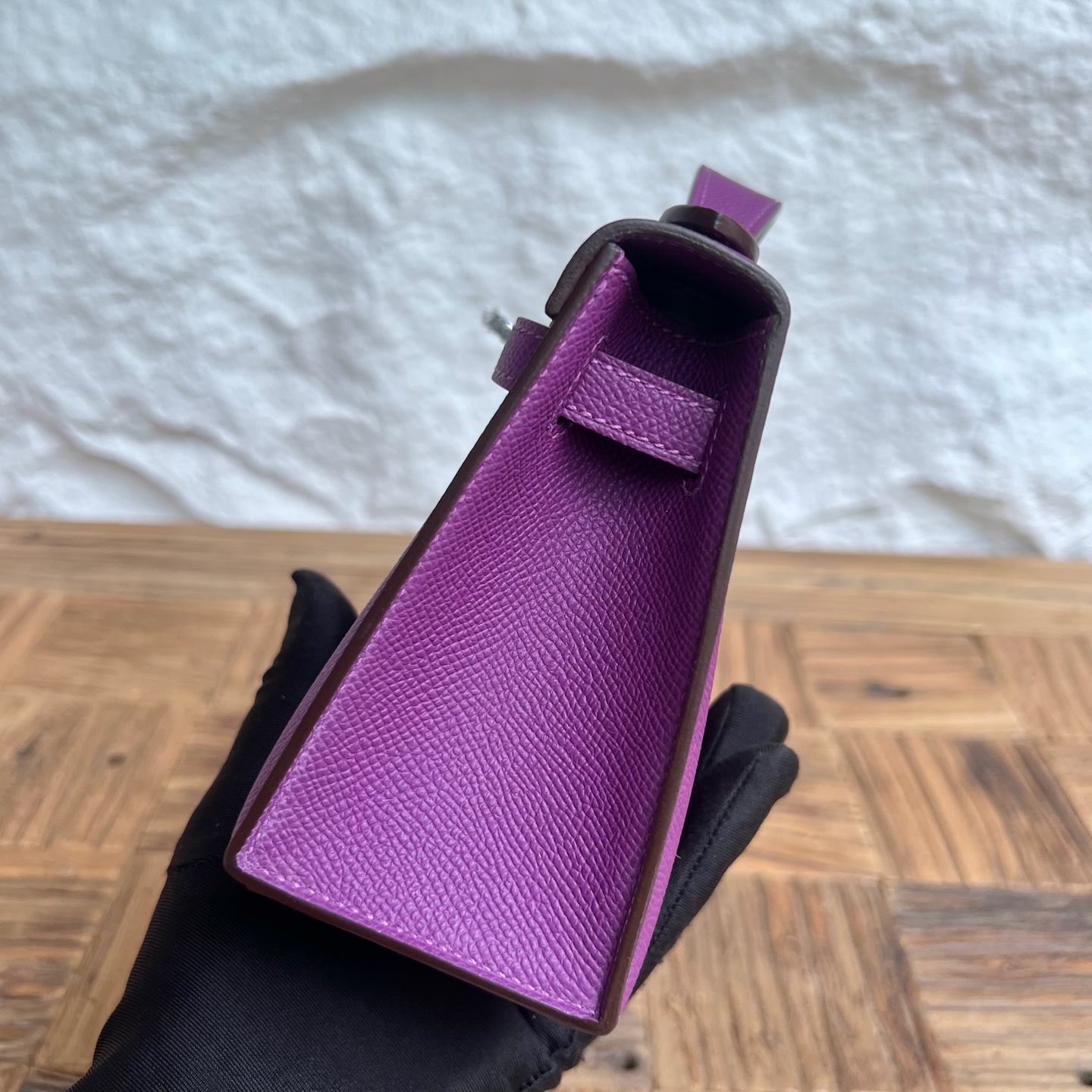 MiniKelly Pochette 22cm Epsom Color: P9 anemone purple Fully handmade wax stitching Silver buckle customized✈️ - Image 3