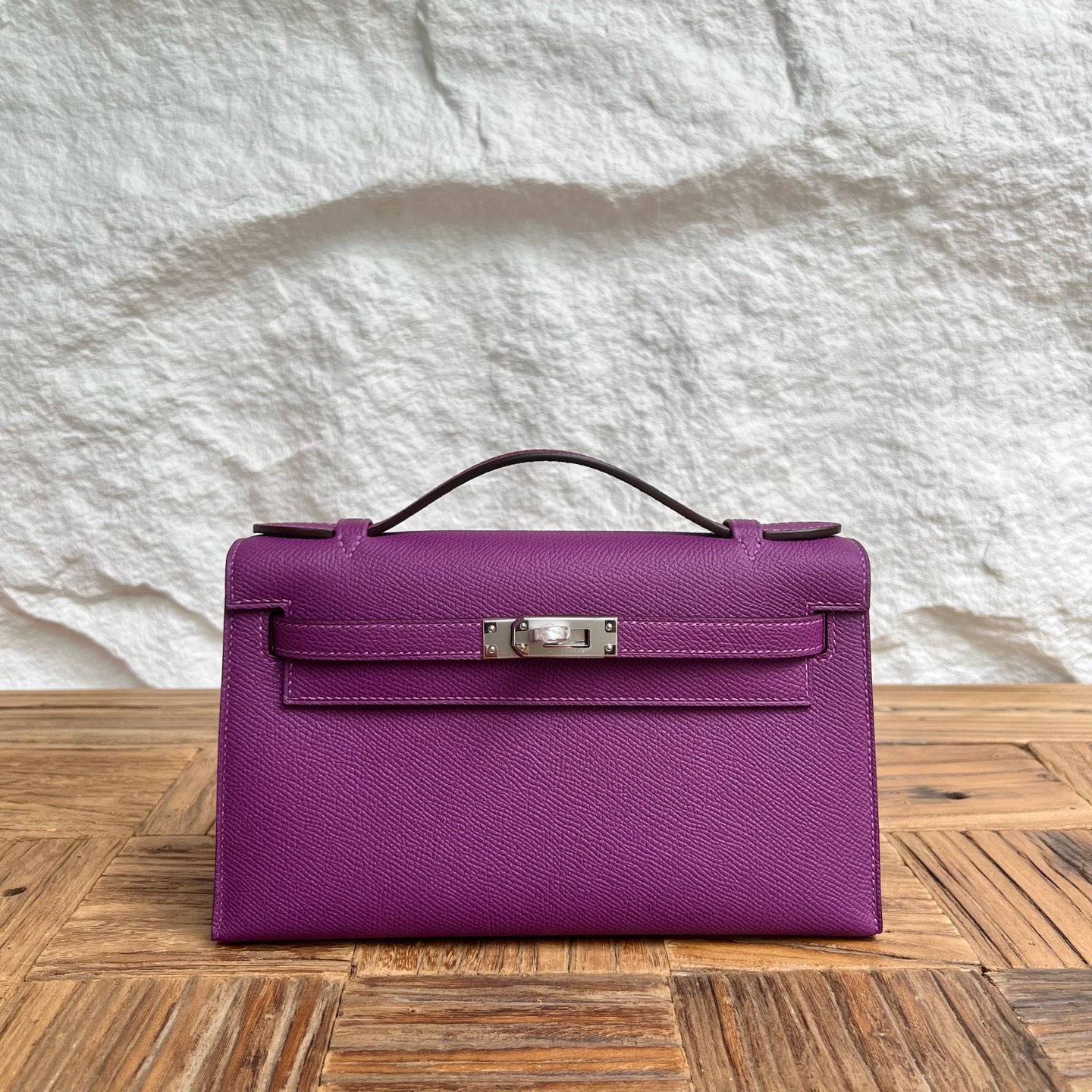 MiniKelly Pochette 22cm Epsom Color: P9 anemone purple Fully handmade wax stitching Silver buckle customized✈️
