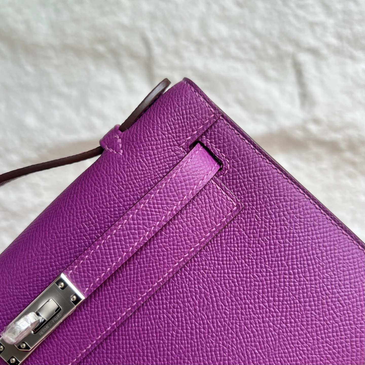 MiniKelly Pochette 22cm Epsom Color: P9 anemone purple Fully handmade wax stitching Silver buckle customized✈️ - Image 2