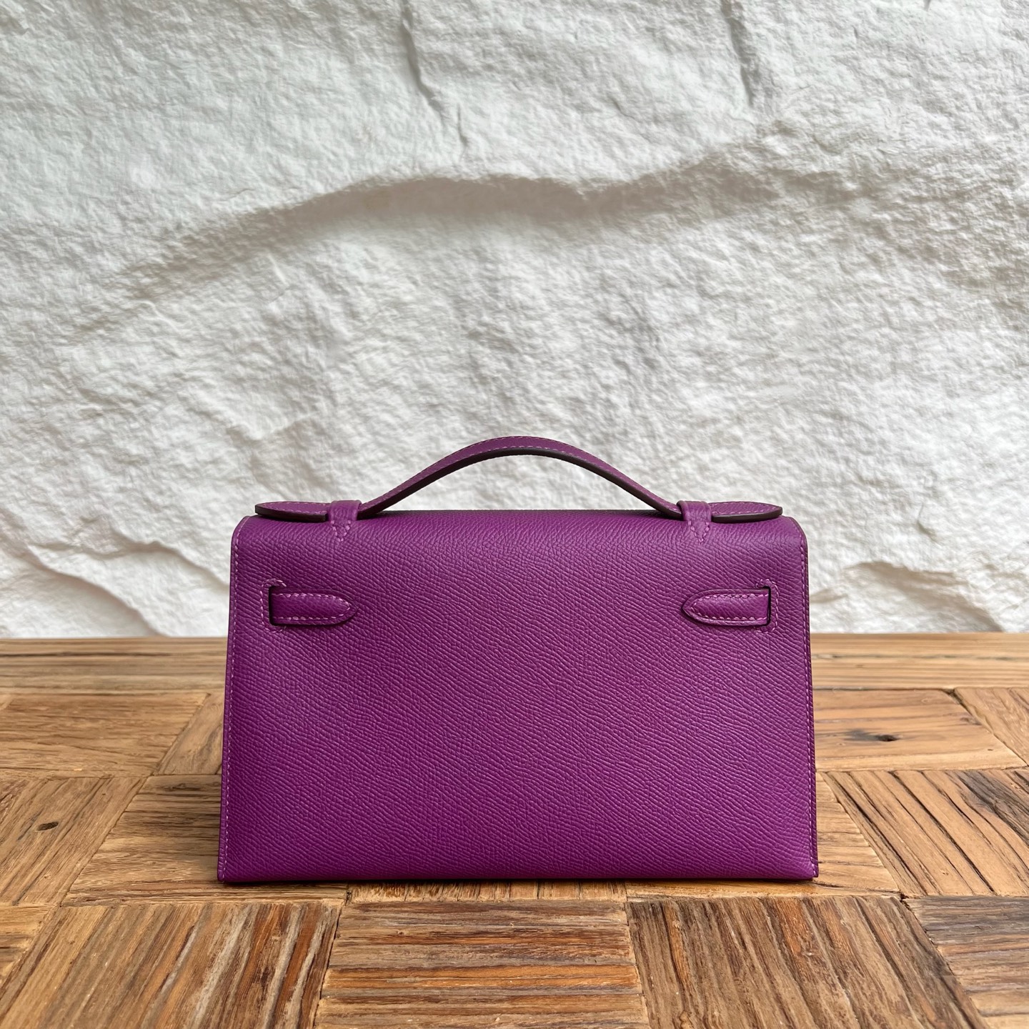 MiniKelly Pochette 22cm Epsom Color: P9 anemone purple Fully handmade wax stitching Silver buckle customized✈️ - Image 4