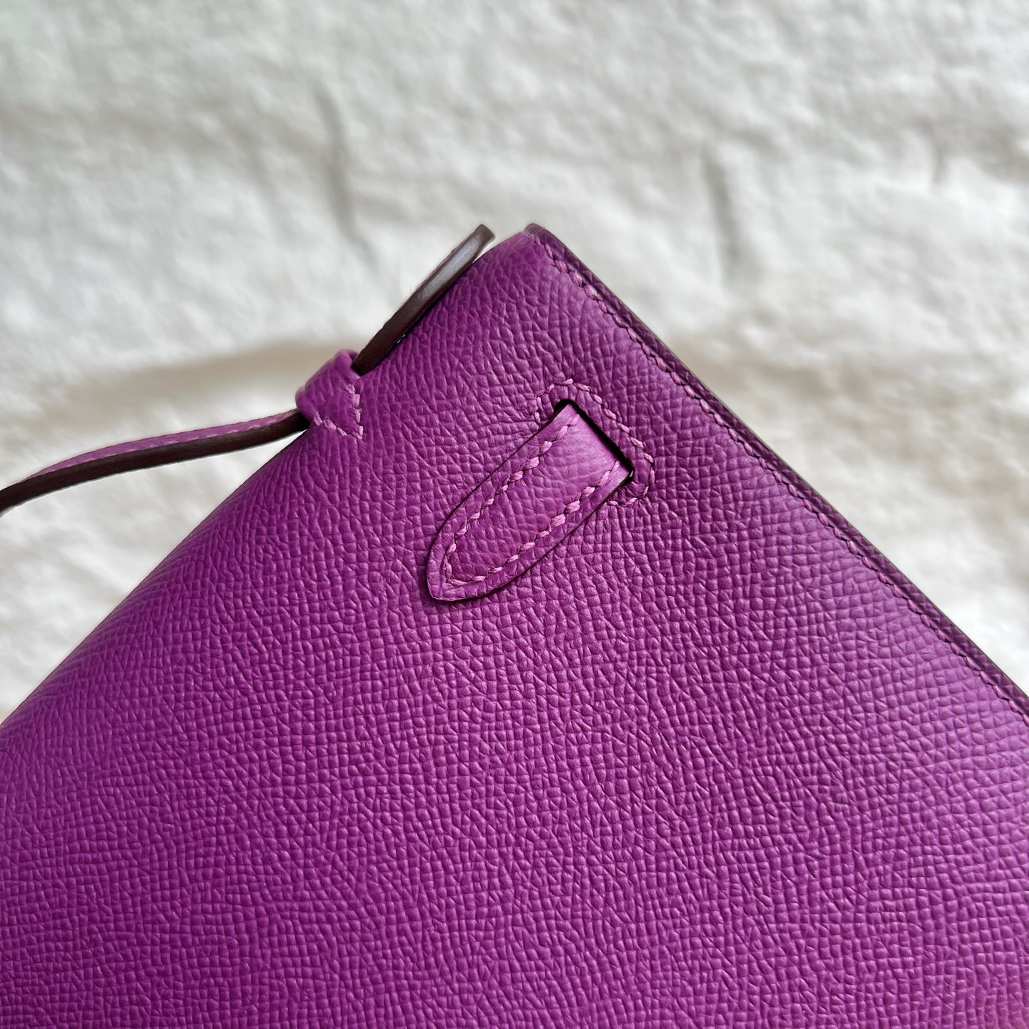 MiniKelly Pochette 22cm Epsom Color: P9 anemone purple Fully handmade wax stitching Silver buckle customized✈️ - Image 5