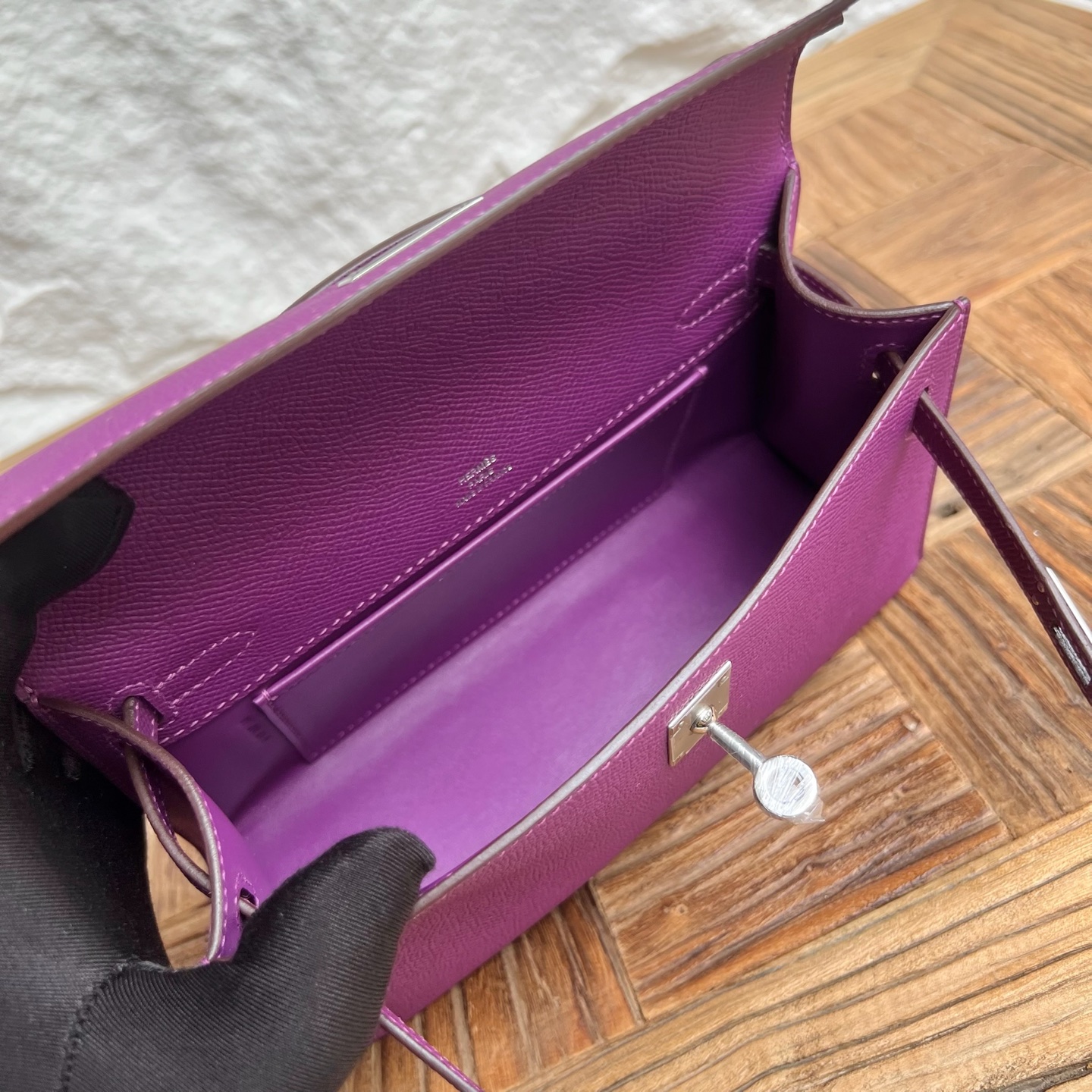MiniKelly Pochette 22cm Epsom Color: P9 anemone purple Fully handmade wax stitching Silver buckle customized✈️ - Image 6