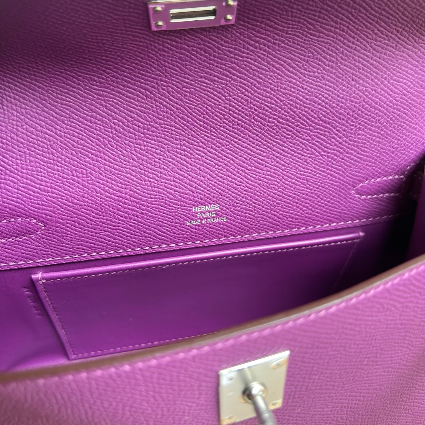 MiniKelly Pochette 22cm Epsom Color: P9 anemone purple Fully handmade wax stitching Silver buckle customized✈️ - Image 7