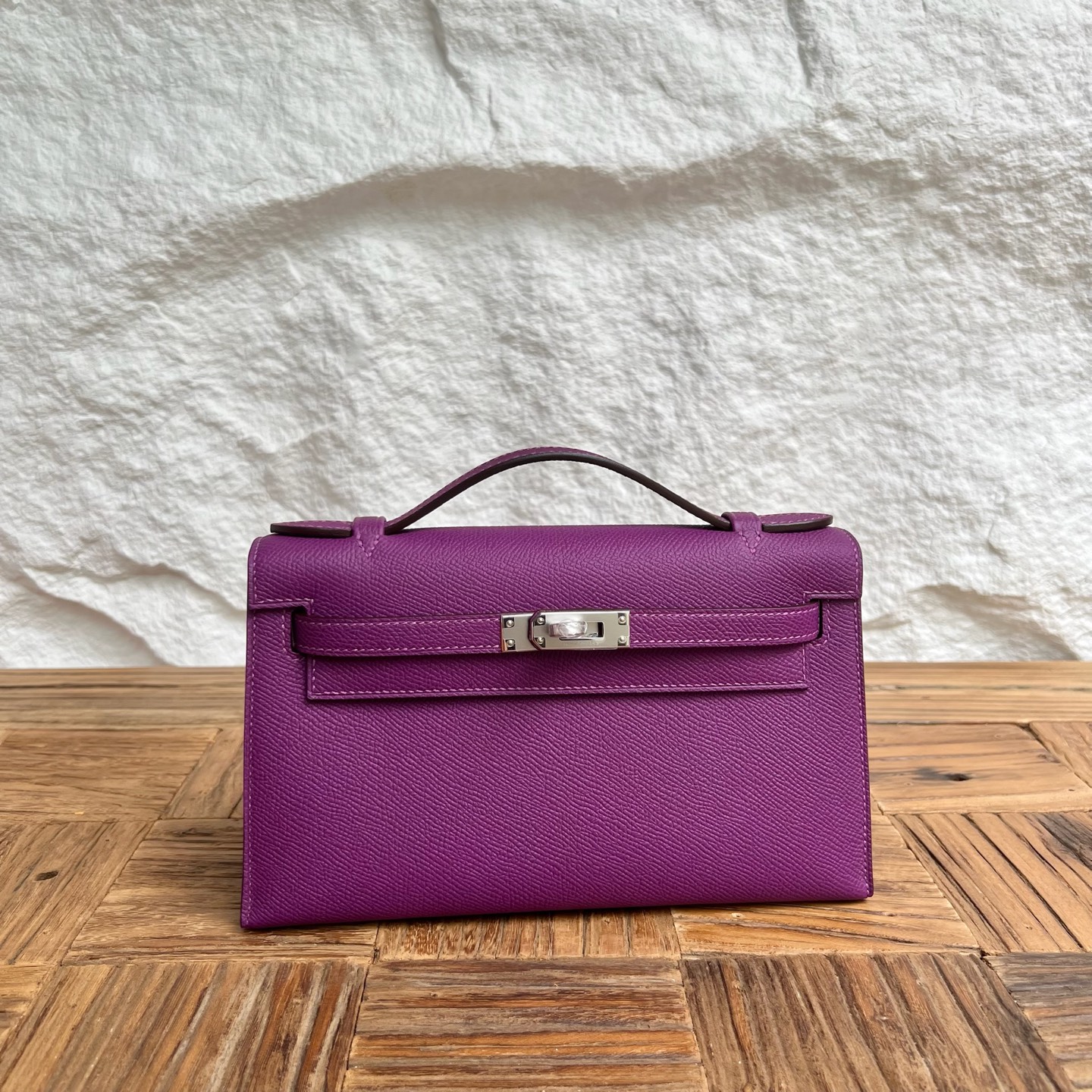 MiniKelly Pochette 22cm Epsom Color: P9 anemone purple Fully handmade wax stitching Silver buckle customized✈️ - Image 10