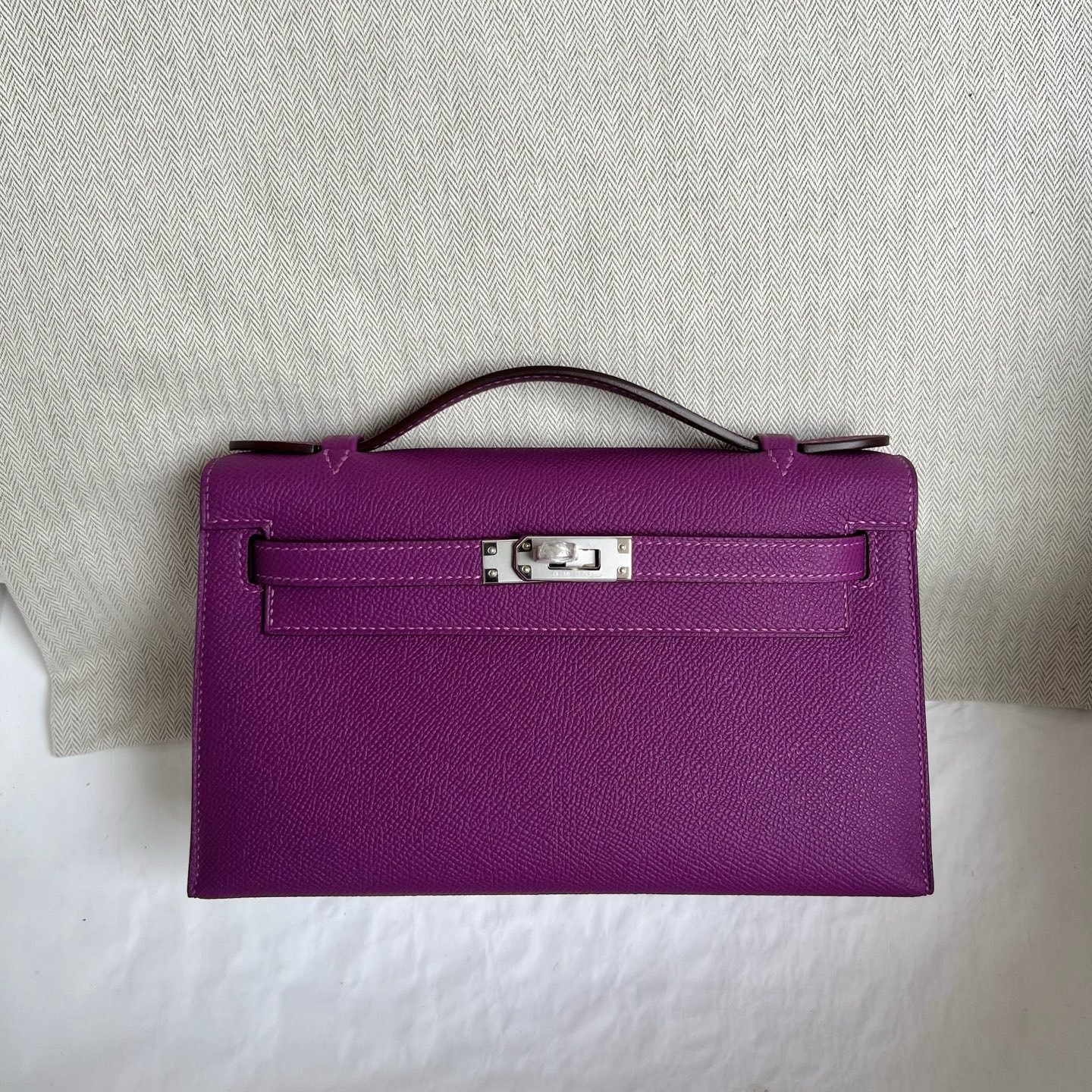 MiniKelly Pochette 22cm Epsom Color: P9 anemone purple Fully handmade wax stitching Silver buckle customized✈️ - Image 12