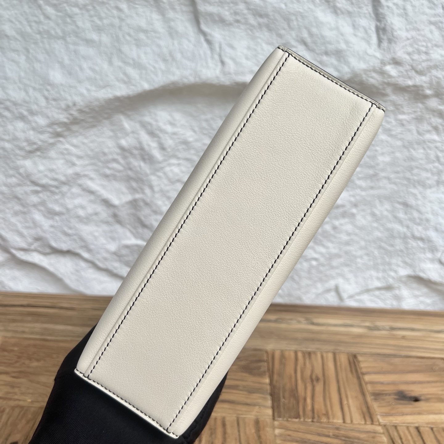 MiniKelly Pochette 22cm Swift Color: Ck10 milkshake white/Ck89 black Fully handmade wax stitching Silver buckle customized✈️ - Image 10