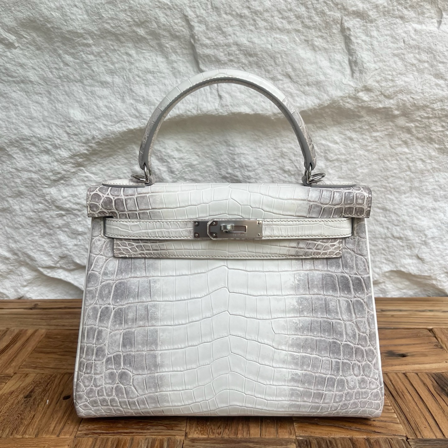 Newly made in stock Kelly 28cm Himalayan Himalayan Original imported Hac crocodile leather Fully handmade wax stitching Silver buckle Stock