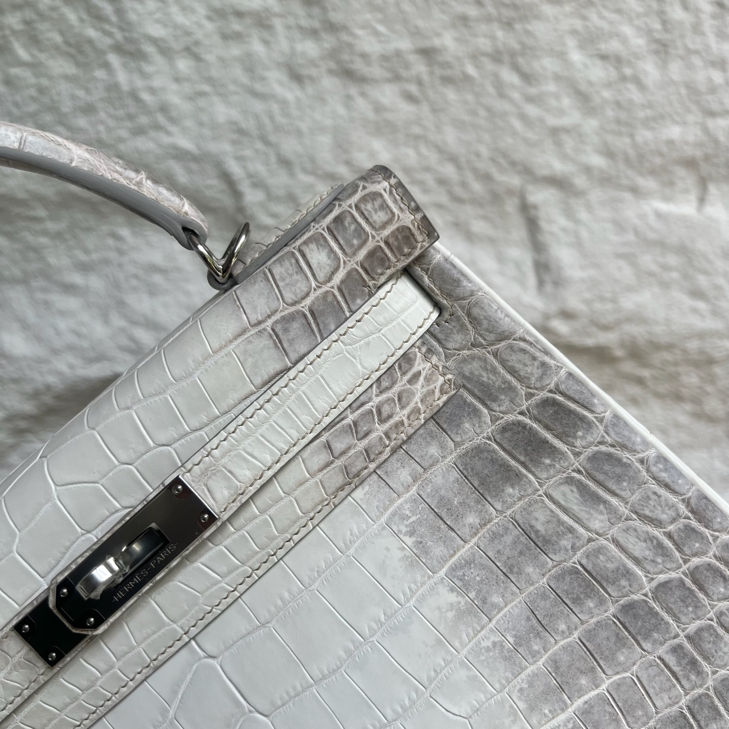 Newly made in stock Kelly 28cm Himalayan Himalayan Original imported Hac crocodile leather Fully handmade wax stitching Silver buckle Stock - Image 2