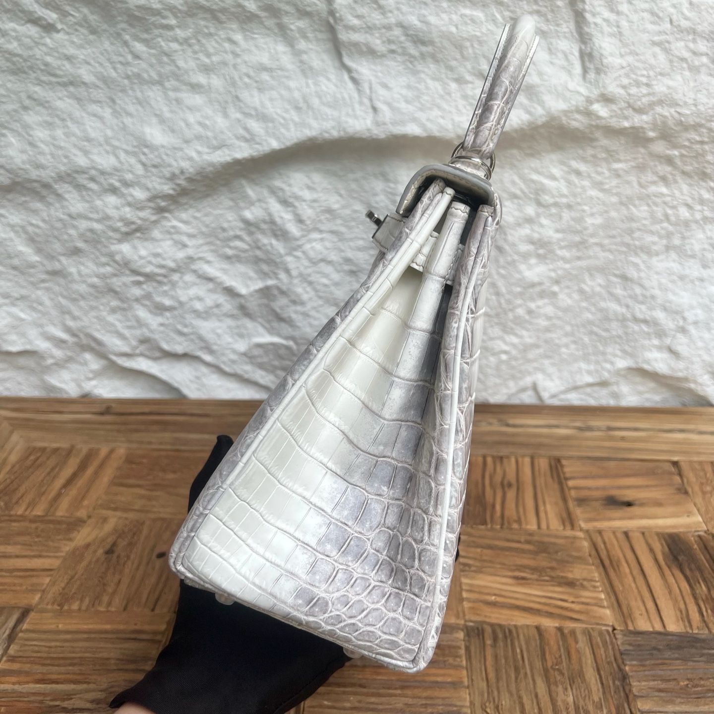 Newly made in stock Kelly 28cm Himalayan Himalayan Original imported Hac crocodile leather Fully handmade wax stitching Silver buckle Stock - Image 3