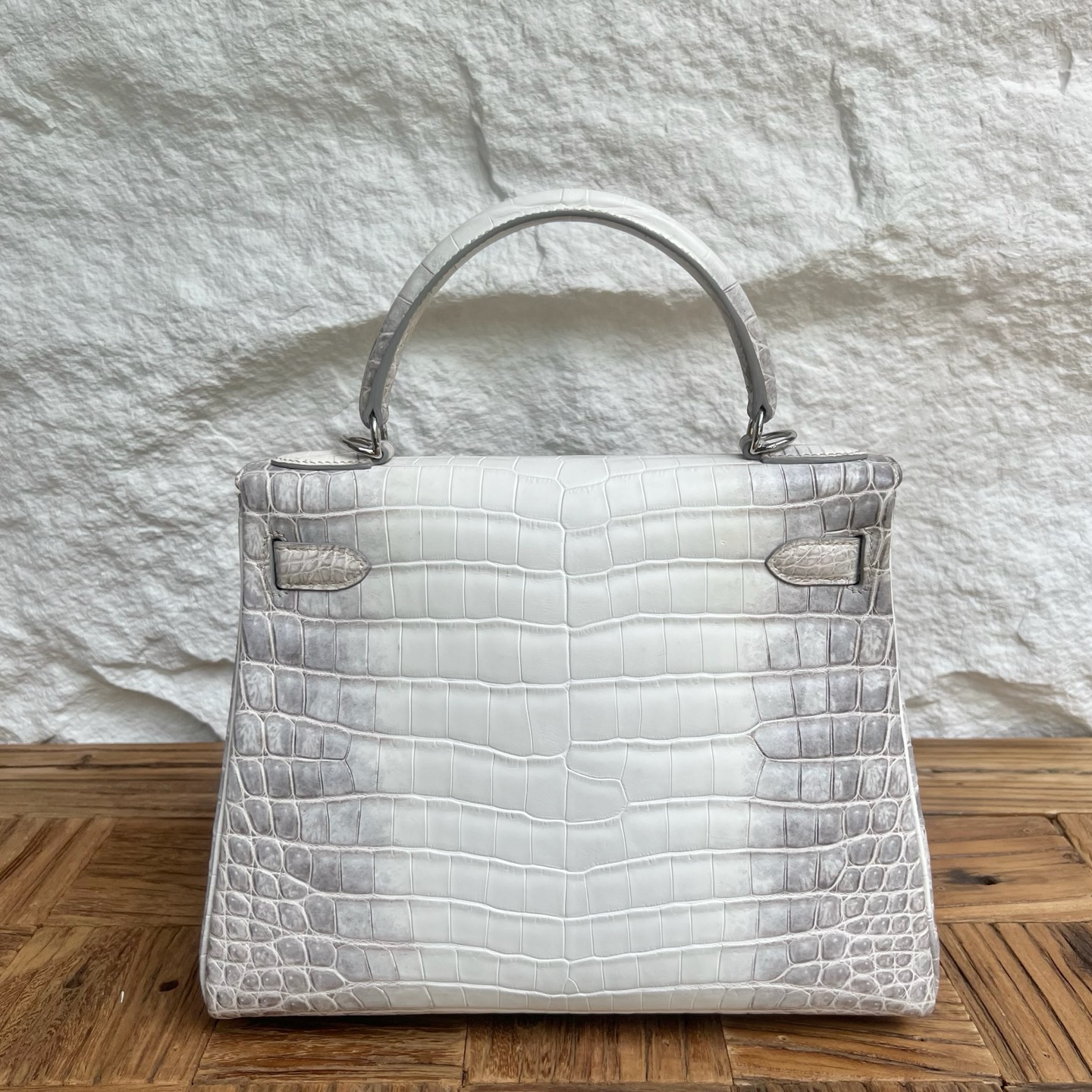 Newly made in stock Kelly 28cm Himalayan Himalayan Original imported Hac crocodile leather Fully handmade wax stitching Silver buckle Stock - Image 4