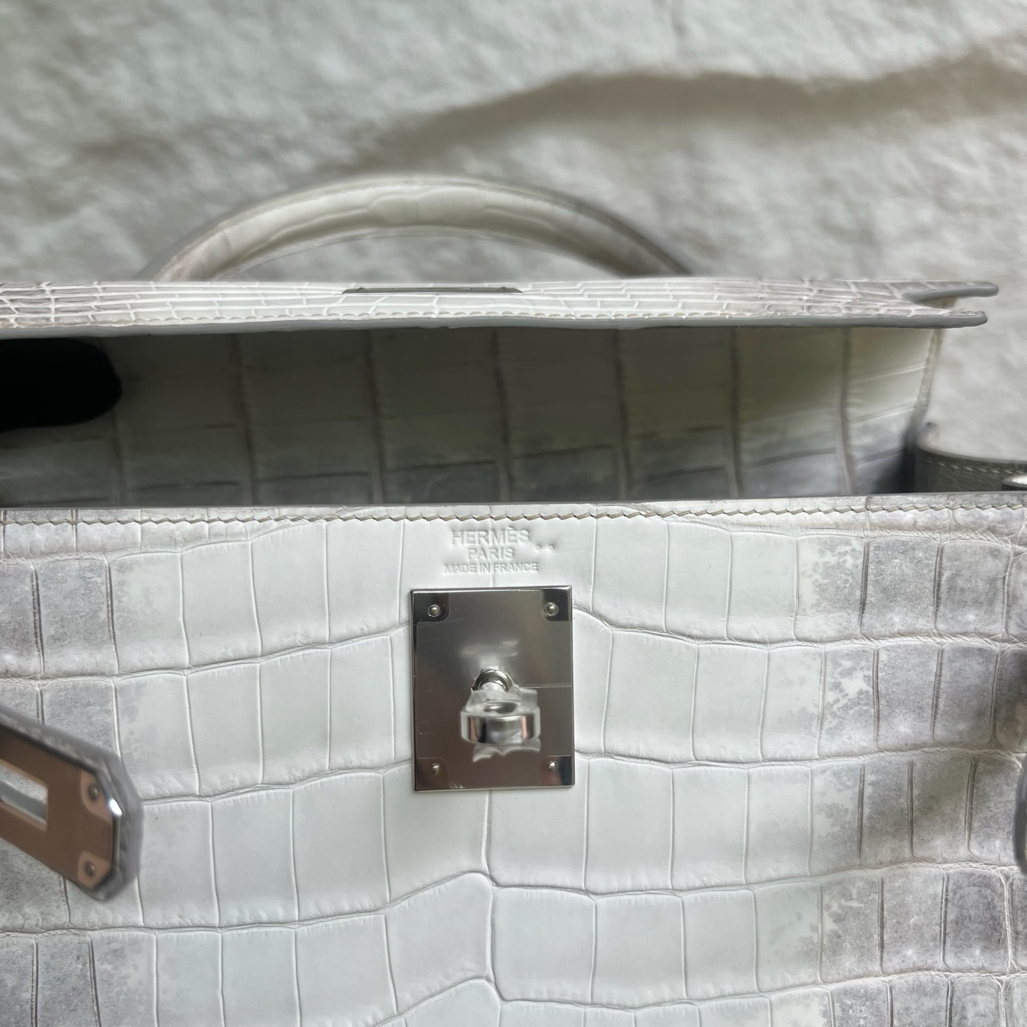 Newly made in stock Kelly 28cm Himalayan Himalayan Original imported Hac crocodile leather Fully handmade wax stitching Silver buckle Stock - Image 6