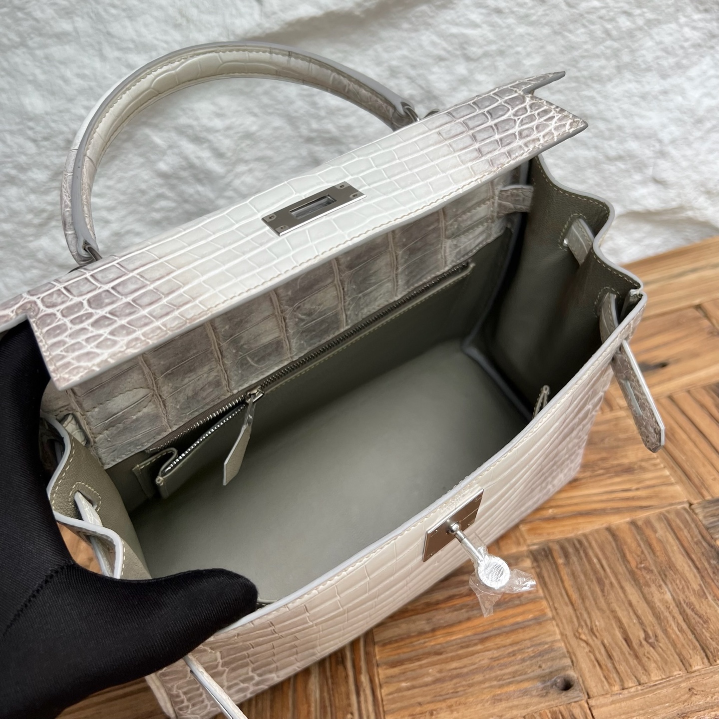 Newly made in stock Kelly 28cm Himalayan Himalayan Original imported Hac crocodile leather Fully handmade wax stitching Silver buckle Stock - Image 7