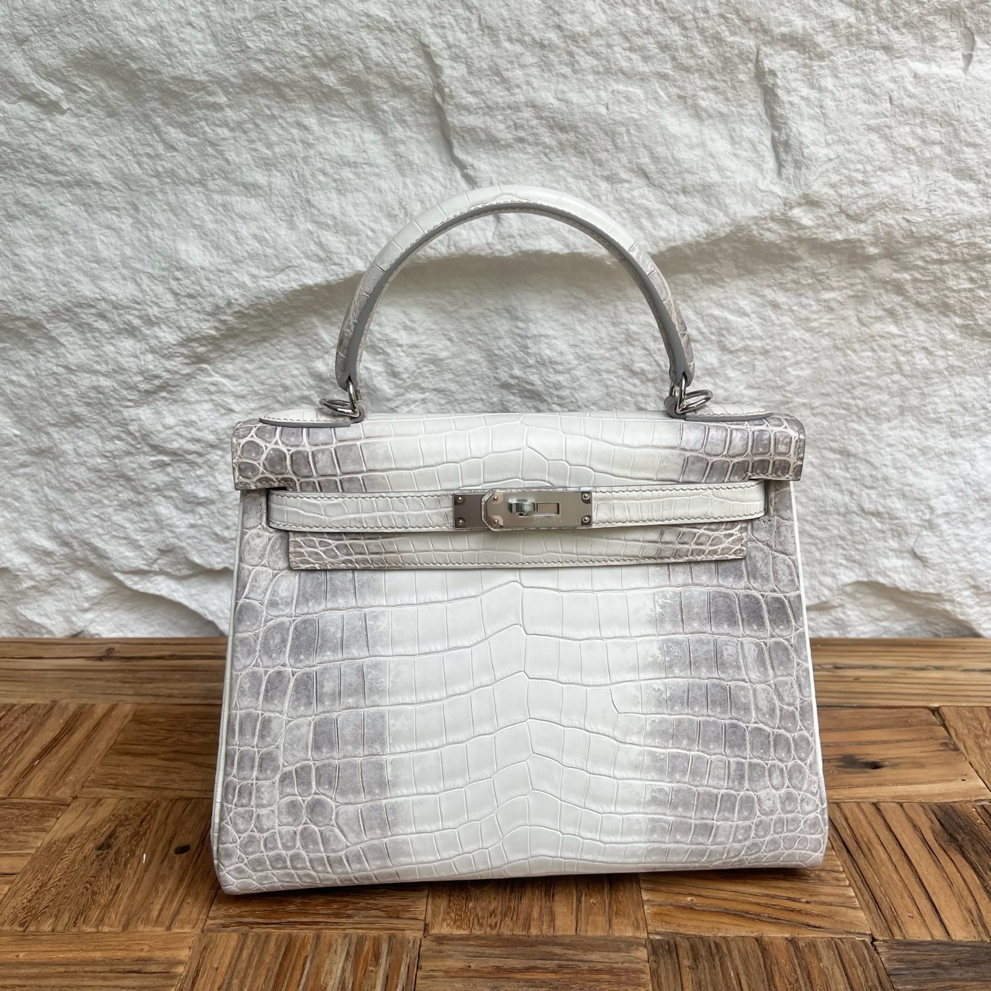 Newly made in stock Kelly 28cm Himalayan Himalayan Original imported Hac crocodile leather Fully handmade wax stitching Silver buckle Stock - Image 10
