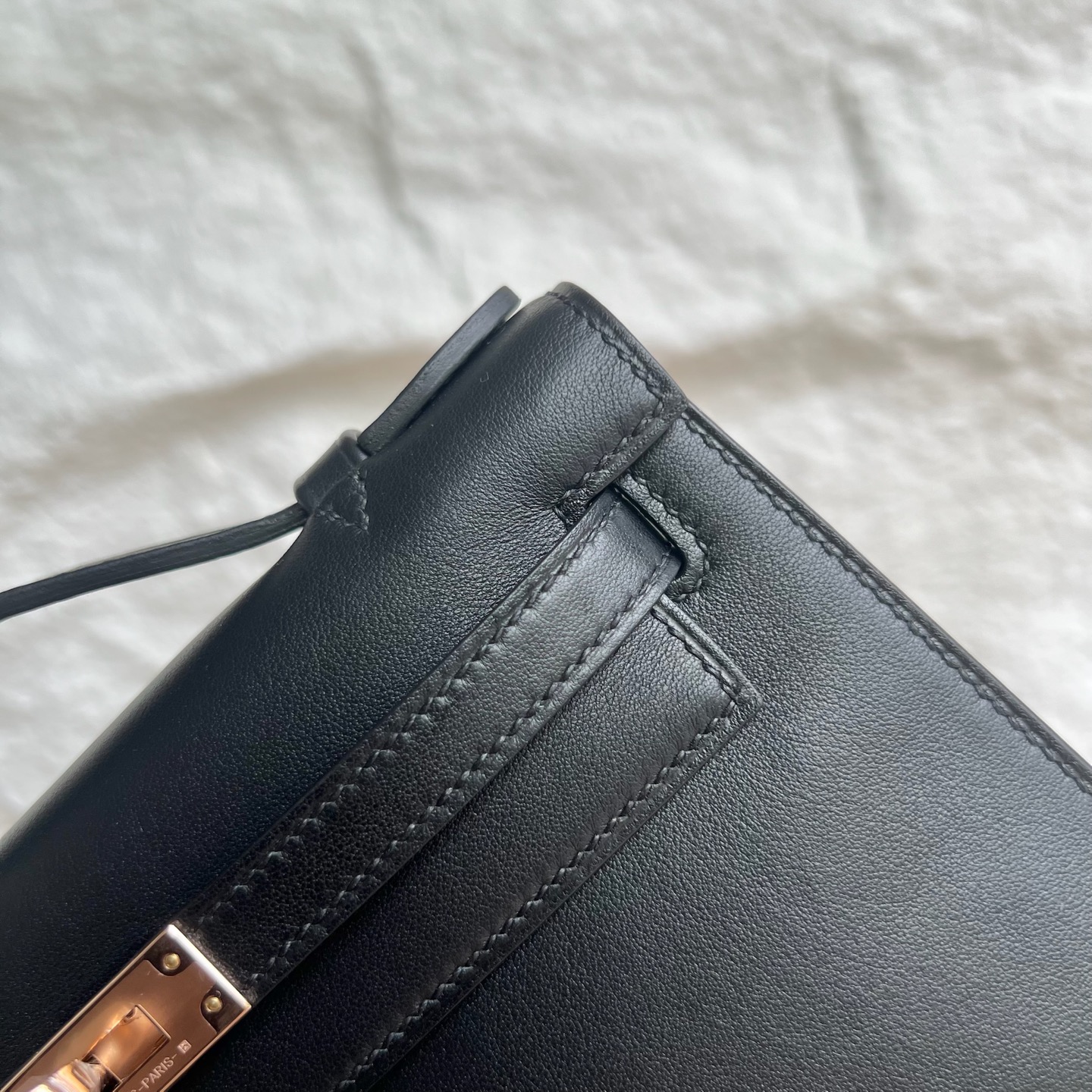 MiniKelly Pochette 22cm Swift Color: Ck89 black Noir Fully handmade wax stitching Rose gold buckle customized✈️ - Image 2