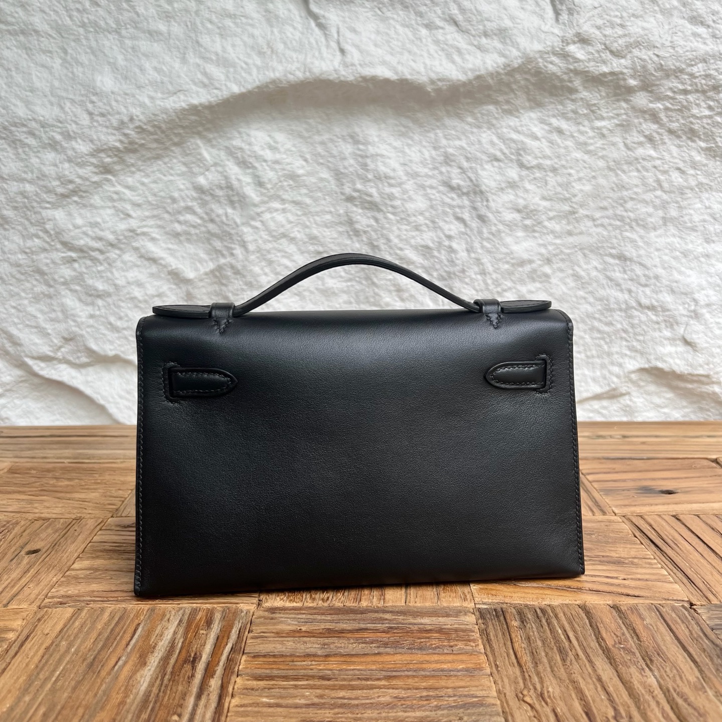 MiniKelly Pochette 22cm Swift Color: Ck89 black Noir Fully handmade wax stitching Rose gold buckle customized✈️ - Image 4