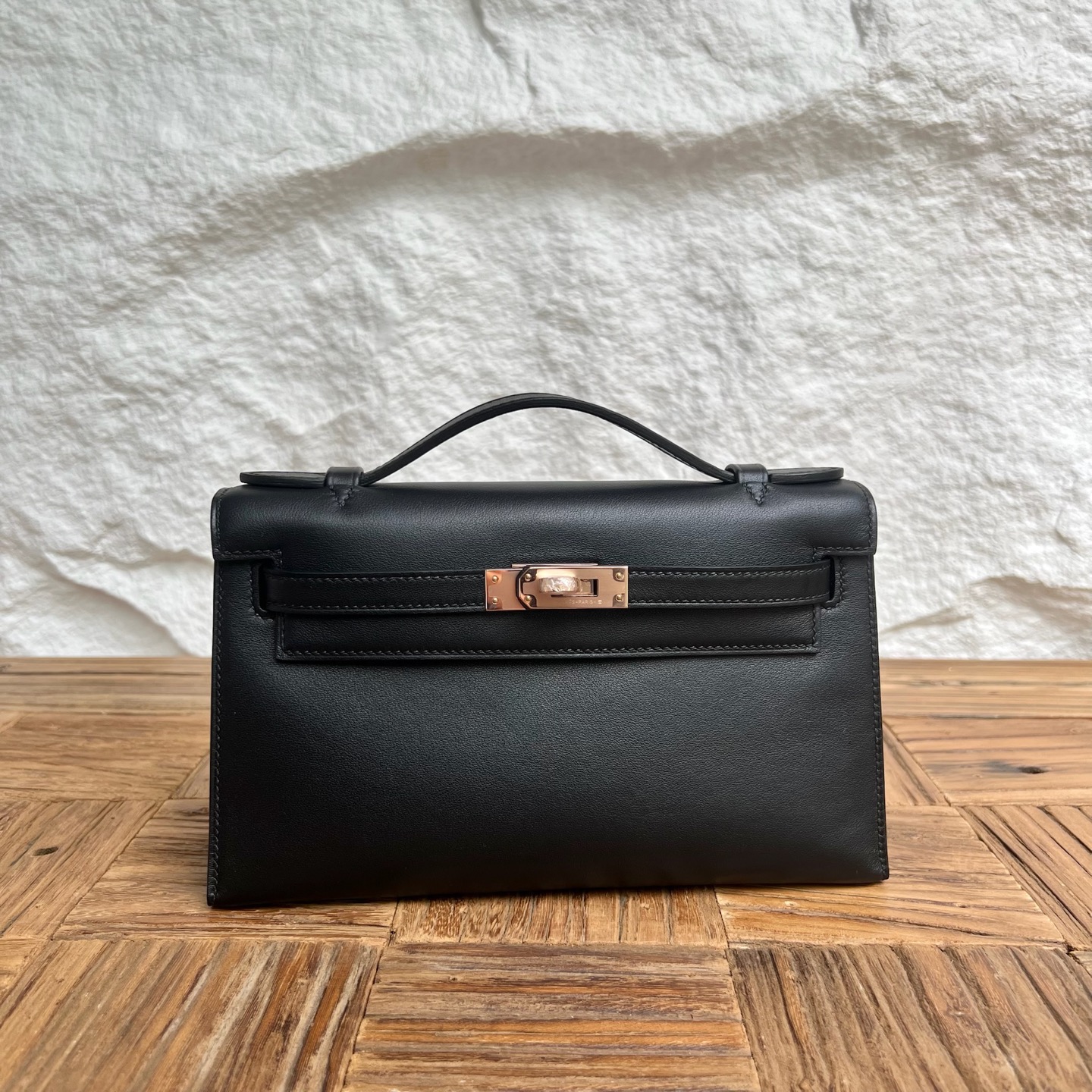 MiniKelly Pochette 22cm Swift Color: Ck89 black Noir Fully handmade wax stitching Rose gold buckle customized✈️ - Image 9