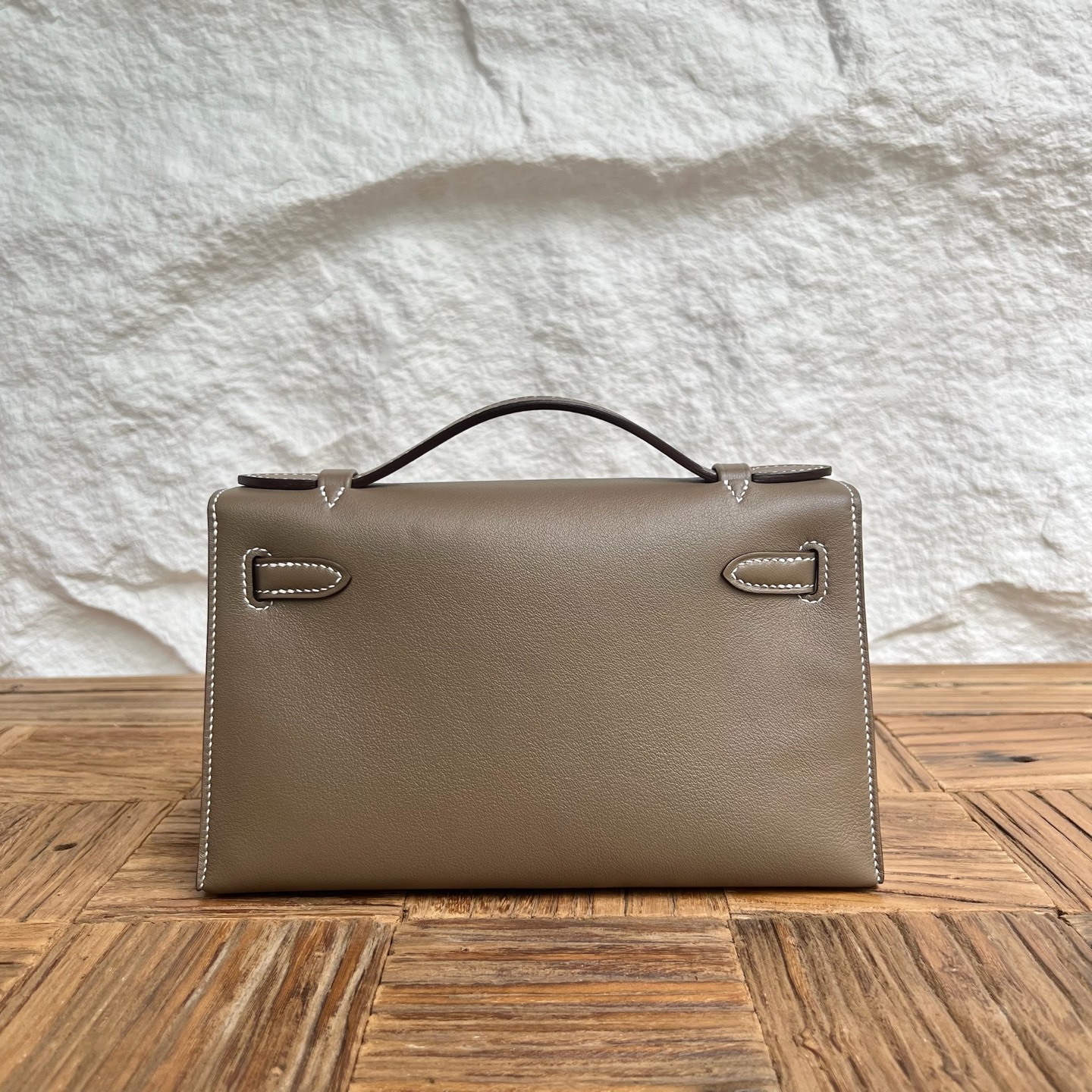 Mini Kelly Pochette 22cm Swift Color: Ck18 Elephant Gray Etoupe Phw Top craftsmanship, fully handmade wax thread sewing Silver buckle customized✈️ - Image 4