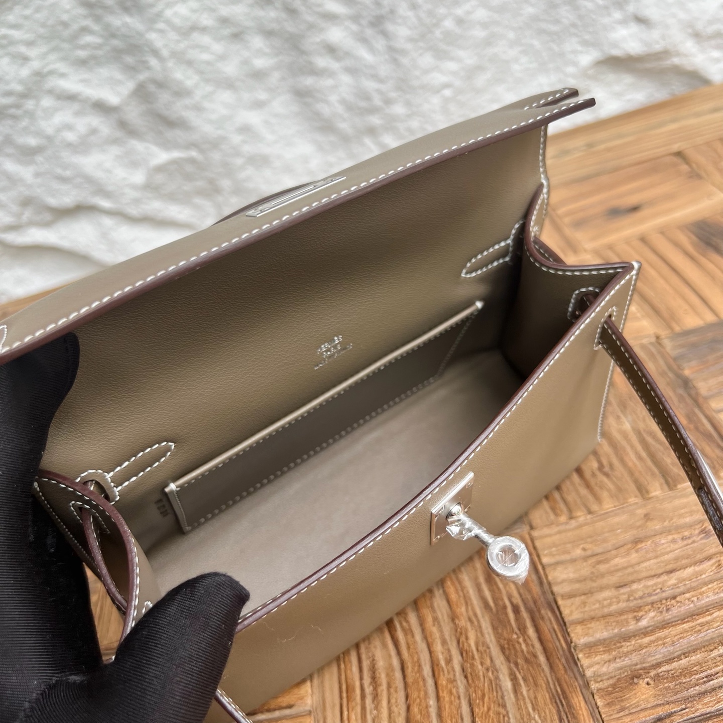Mini Kelly Pochette 22cm Swift Color: Ck18 Elephant Gray Etoupe Phw Top craftsmanship, fully handmade wax thread sewing Silver buckle customized✈️ - Image 6