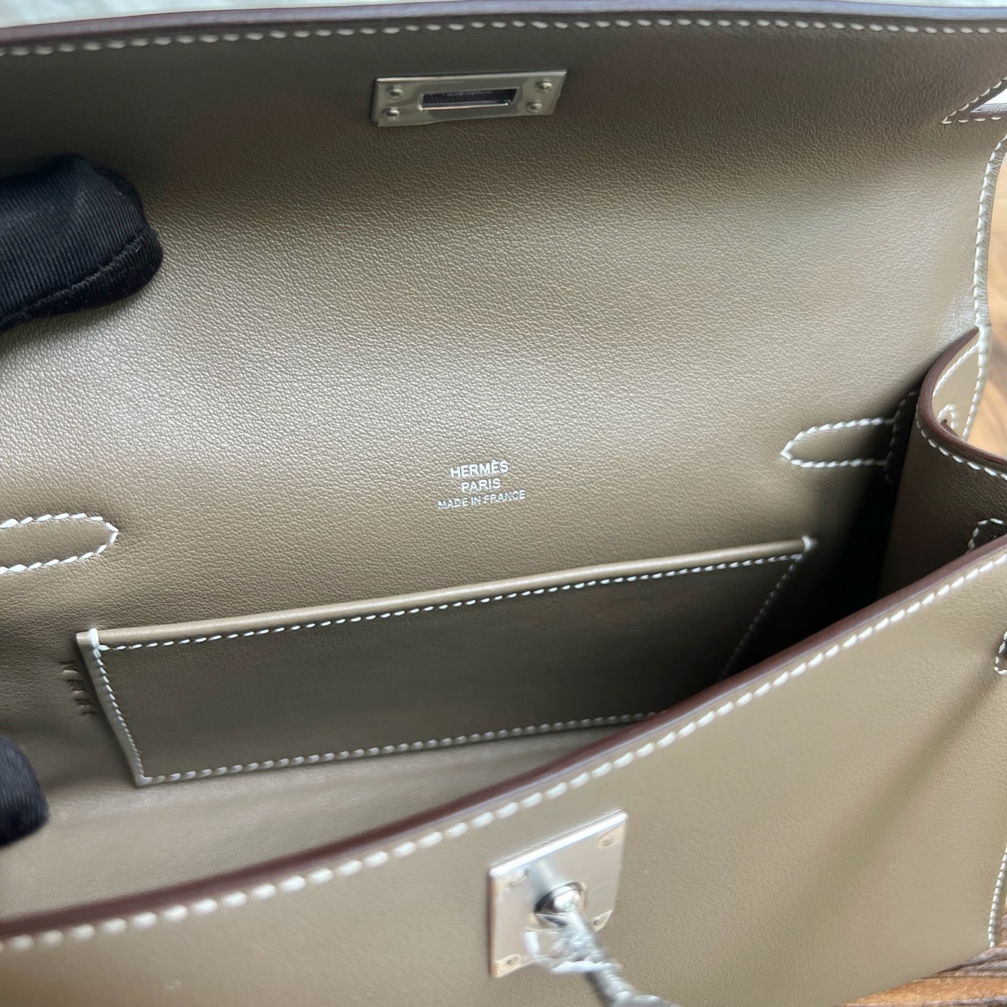 Mini Kelly Pochette 22cm Swift Color: Ck18 Elephant Gray Etoupe Phw Top craftsmanship, fully handmade wax thread sewing Silver buckle customized✈️ - Image 7